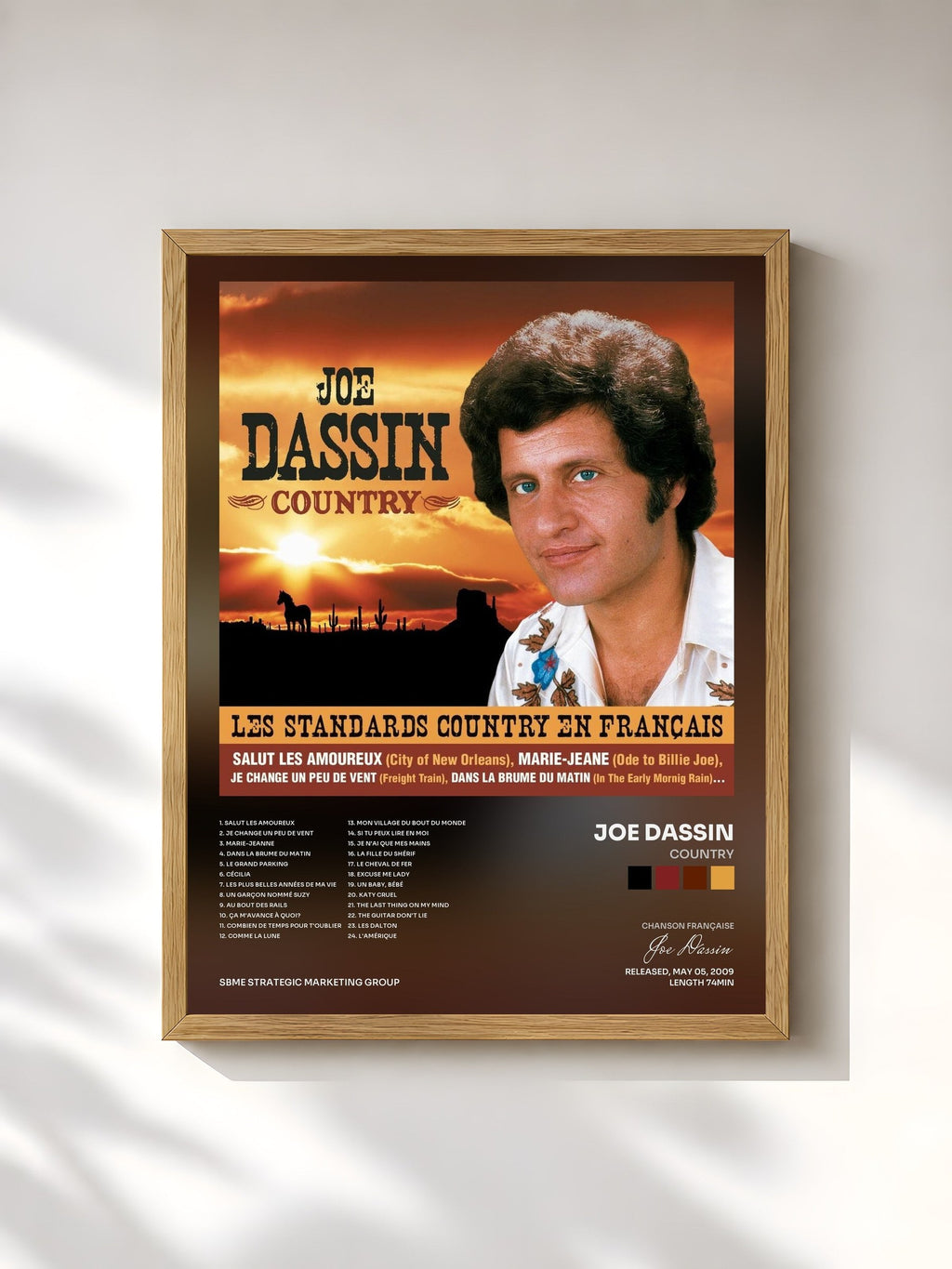 #bois Tableau de l'album Country de Joe Dassin, cadre en bois brut, imprimé et encadré en France