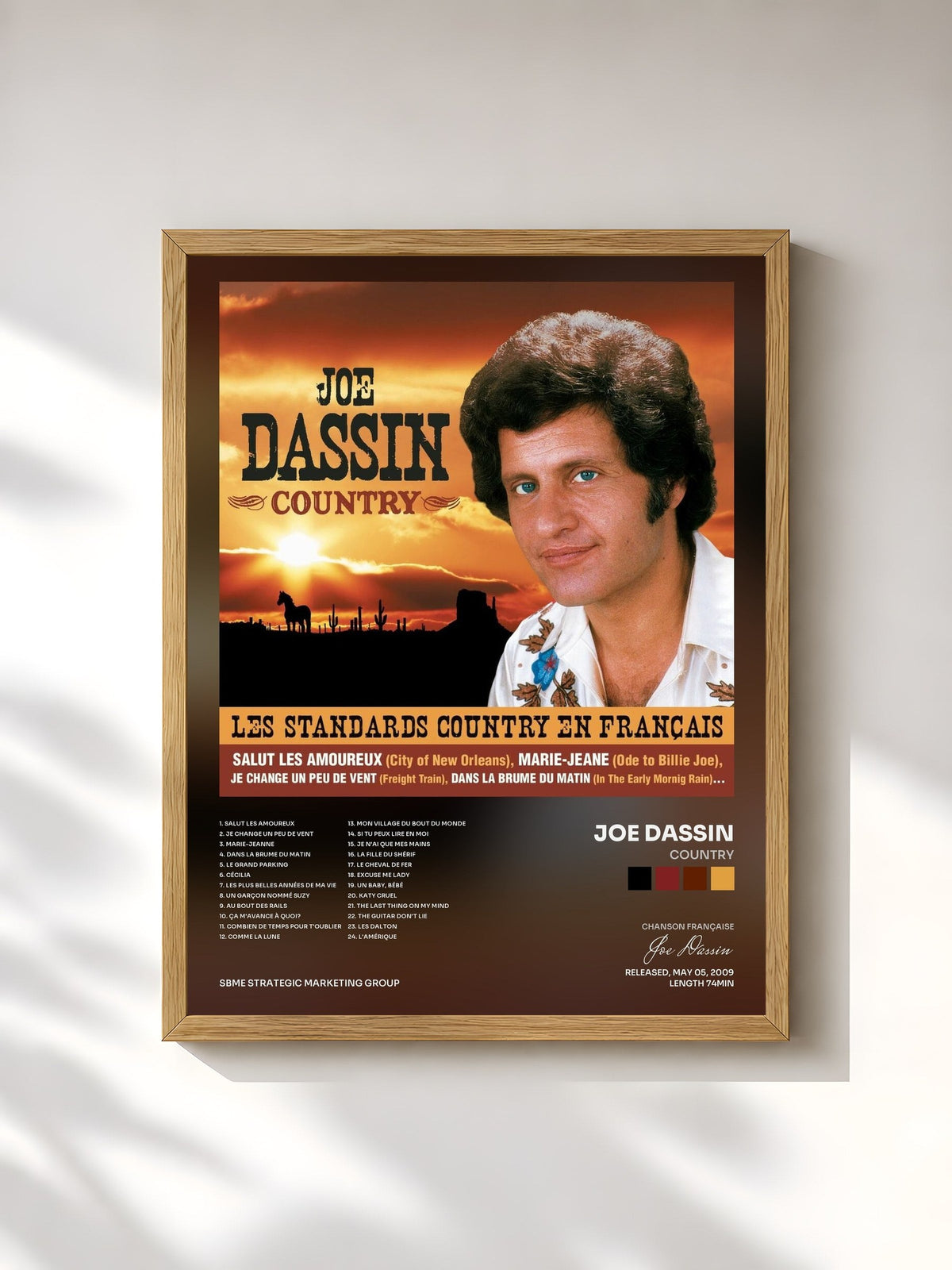 #bois Tableau de l'album Country de Joe Dassin, cadre en bois brut, imprimé et encadré en France