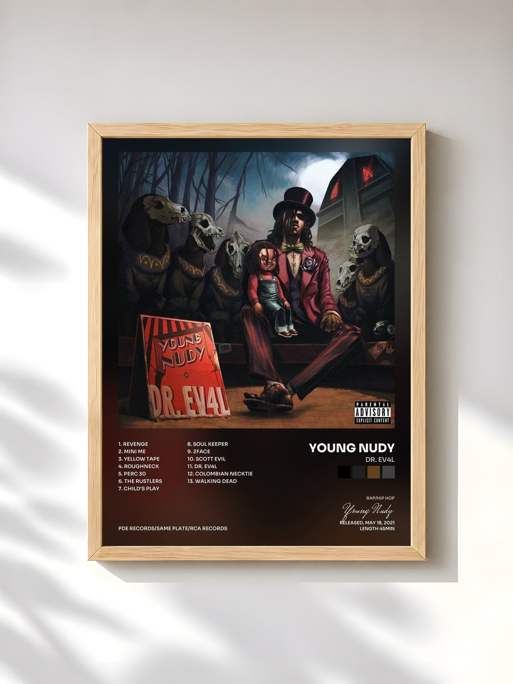 #bois Tableau de l'album DR. EV4L de Young Nudy, cadre en bois brut, imprimé et encadré en France