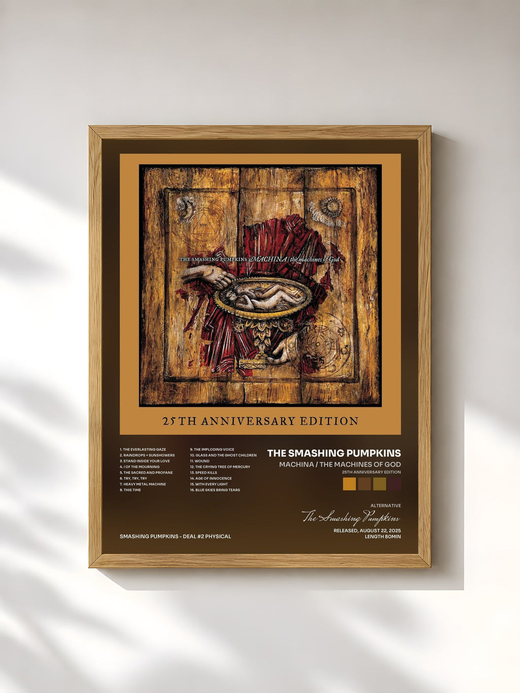 #bois Tableau de l'album Machina / The Machines Of God (25th Anniversary Edition) de The Smashing Pumpkins, cadre en bois brut, imprimé et encadré en France