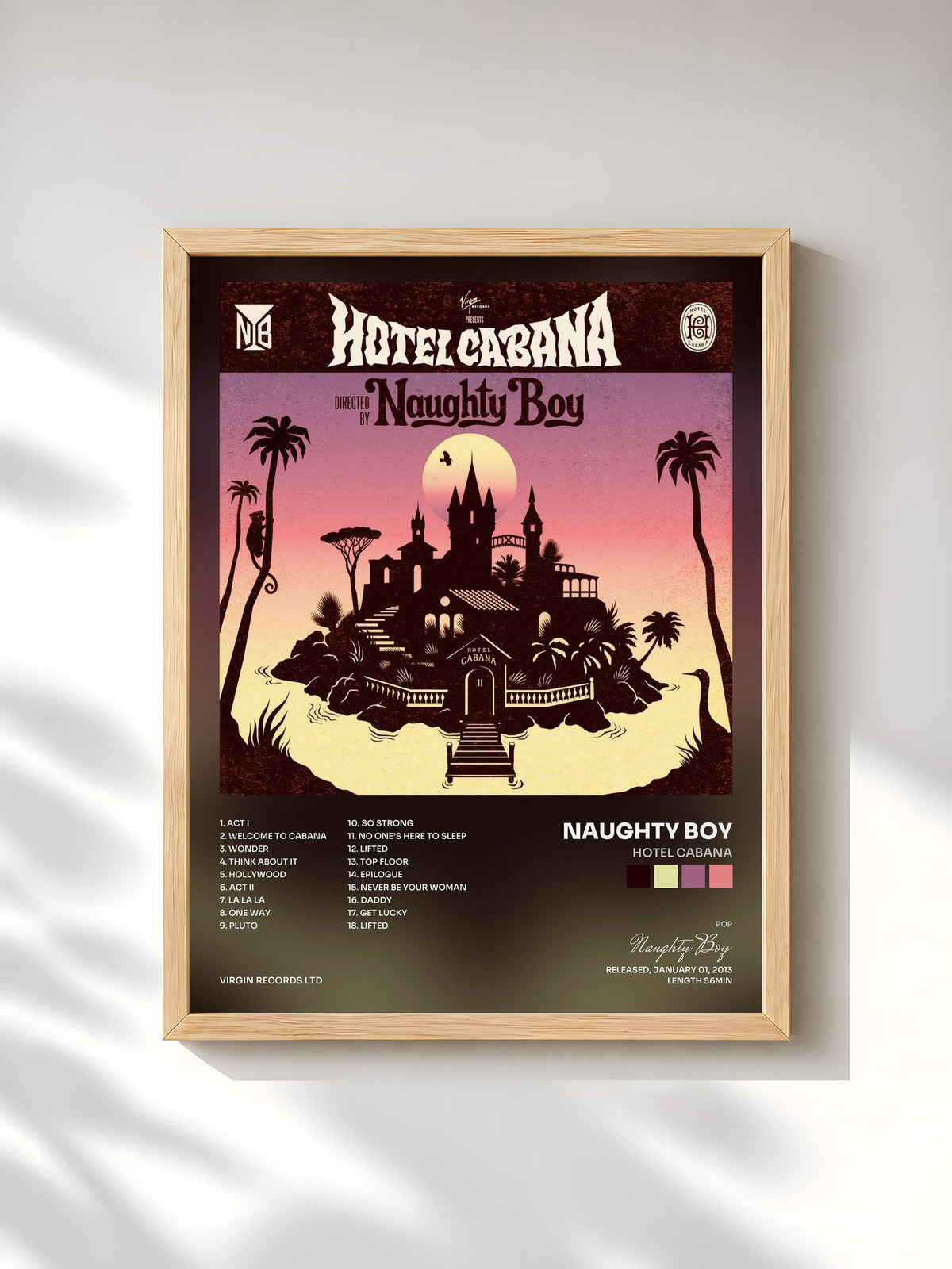 #bois Tableau de l'album Hotel Cabana de Naughty Boy, cadre en bois brut, imprimé et encadré en France