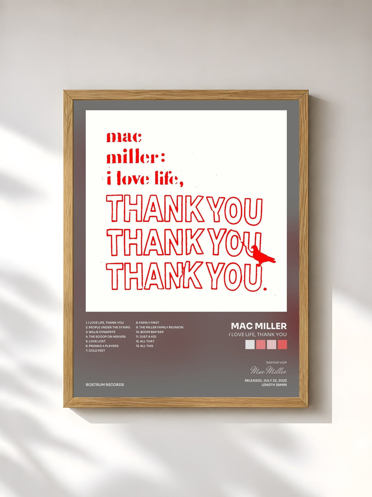 #bois Tableau de l'album I Love Life, Thank You de Mac Miller, cadre en bois brut, imprimé et encadré en France