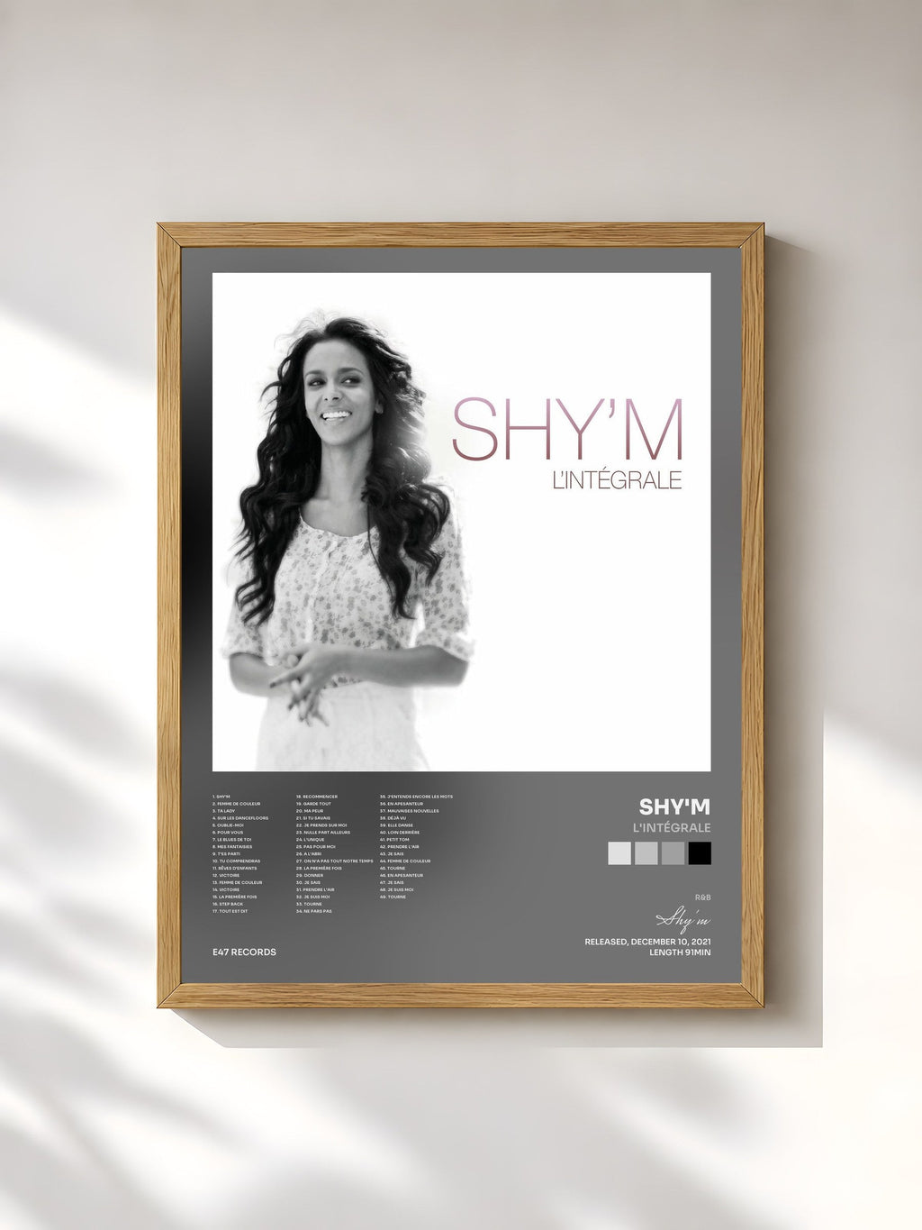#bois Tableau de l'album L'intégrale de Shy'm, cadre en bois brut, imprimé et encadré en France