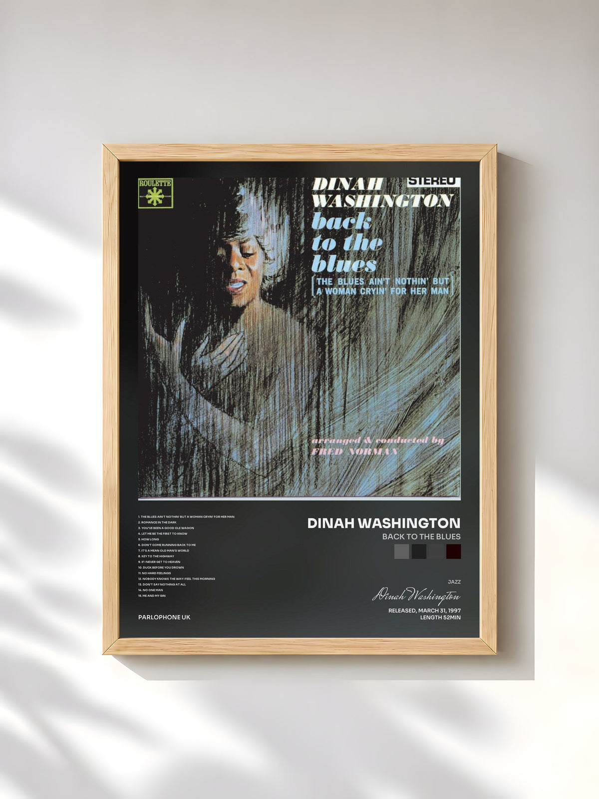 #bois Tableau de l'album Back To The Blues de Dinah Washington, cadre en bois brut, imprimé et encadré en France
