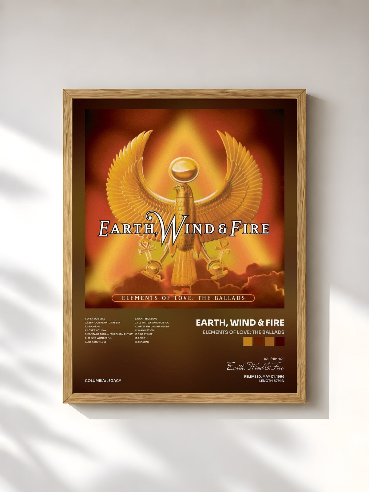 #bois Tableau de l'album Elements Of Love: The Ballads de Earth, Wind & Fire, cadre en bois brut, imprimé et encadré en France