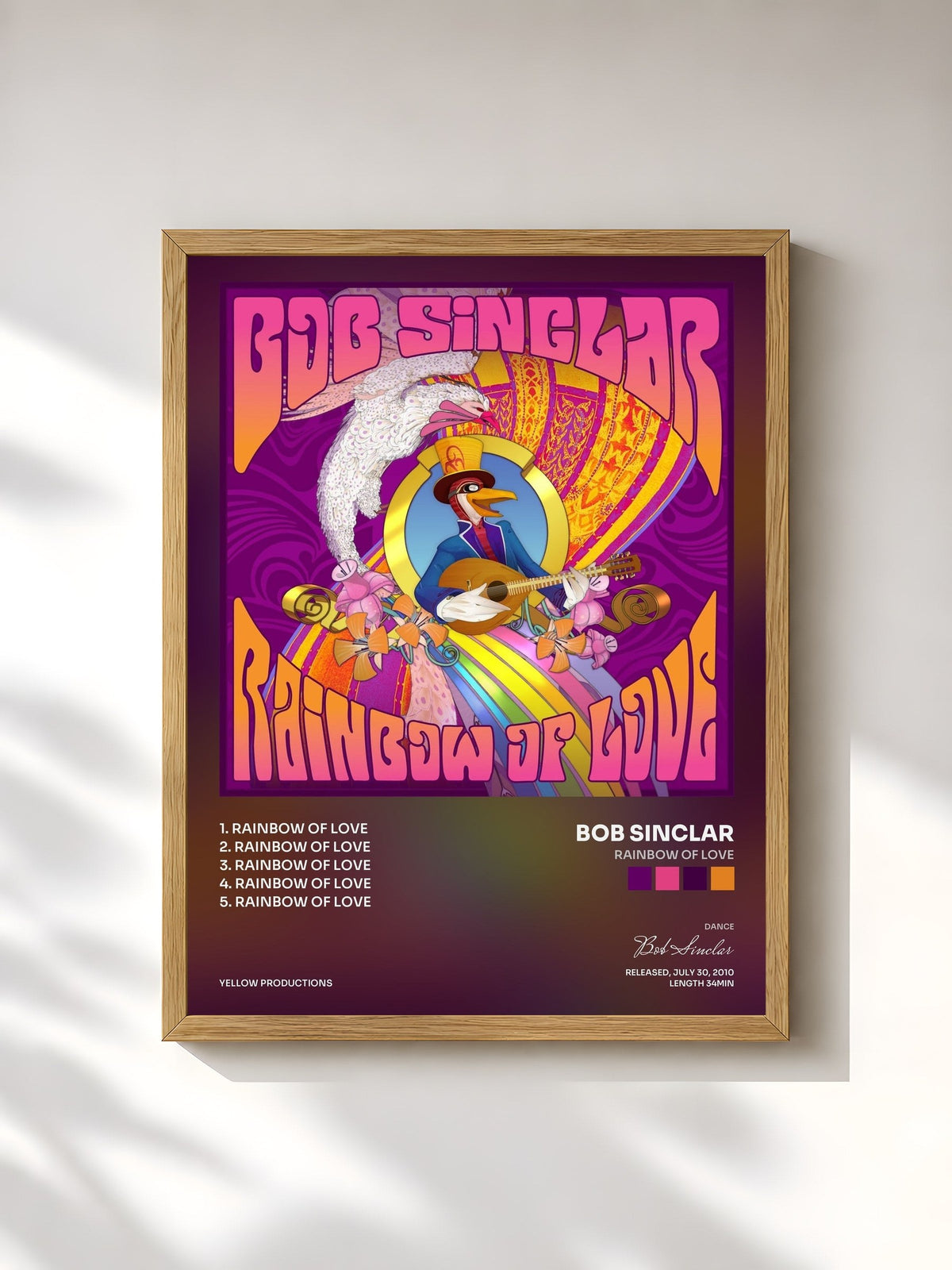 #bois Tableau de l'album Rainbow of Love de Bob Sinclar, cadre en bois brut, imprimé et encadré en France