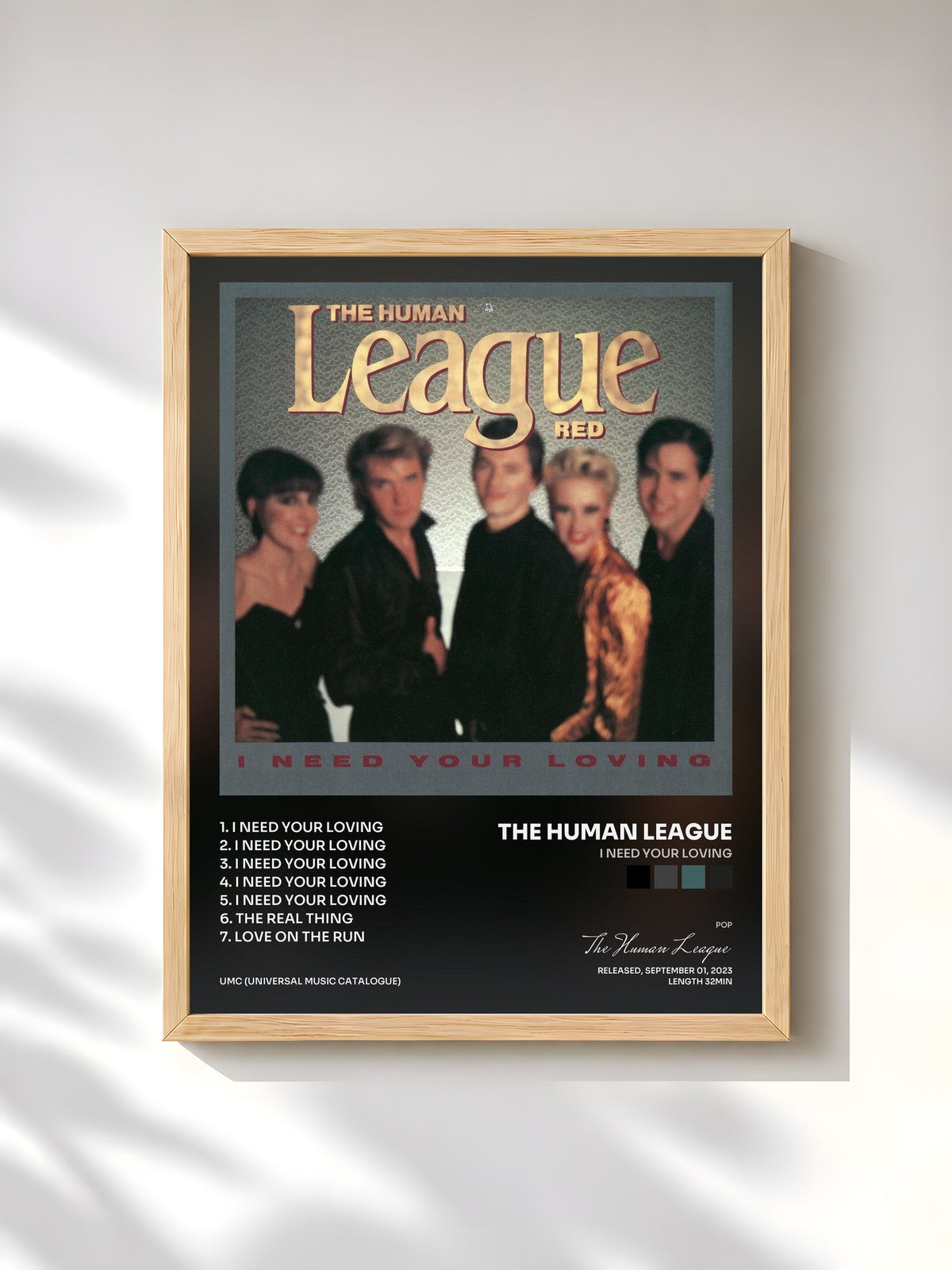 #bois Tableau de l'album I Need Your Loving de The Human League, cadre en bois brut, imprimé et encadré en France