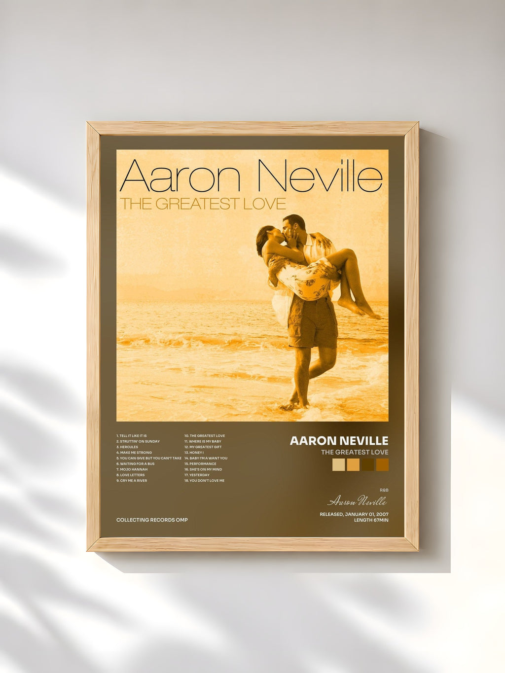 #bois Tableau de l'album The Greatest Love de Aaron Neville, cadre en bois brut, imprimé et encadré en France