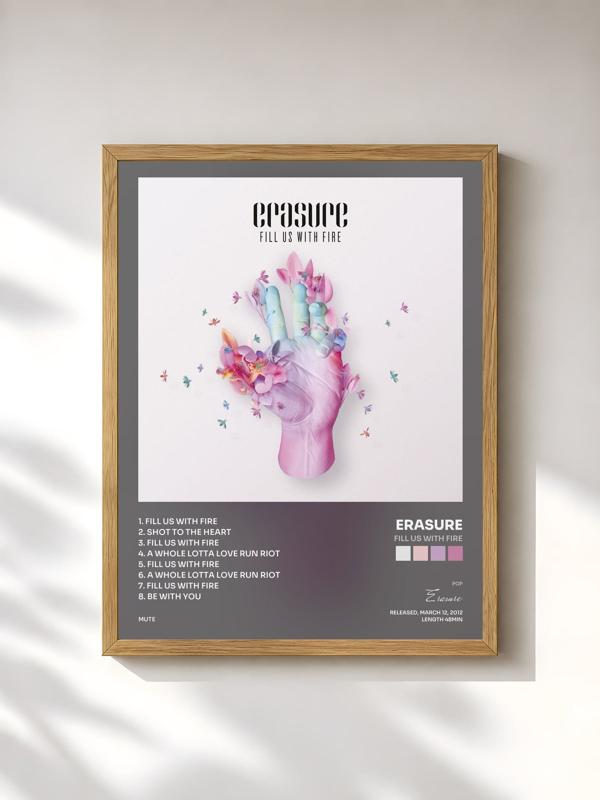 #bois Tableau de l'album Fill Us With Fire de Erasure, cadre en bois brut, imprimé et encadré en France