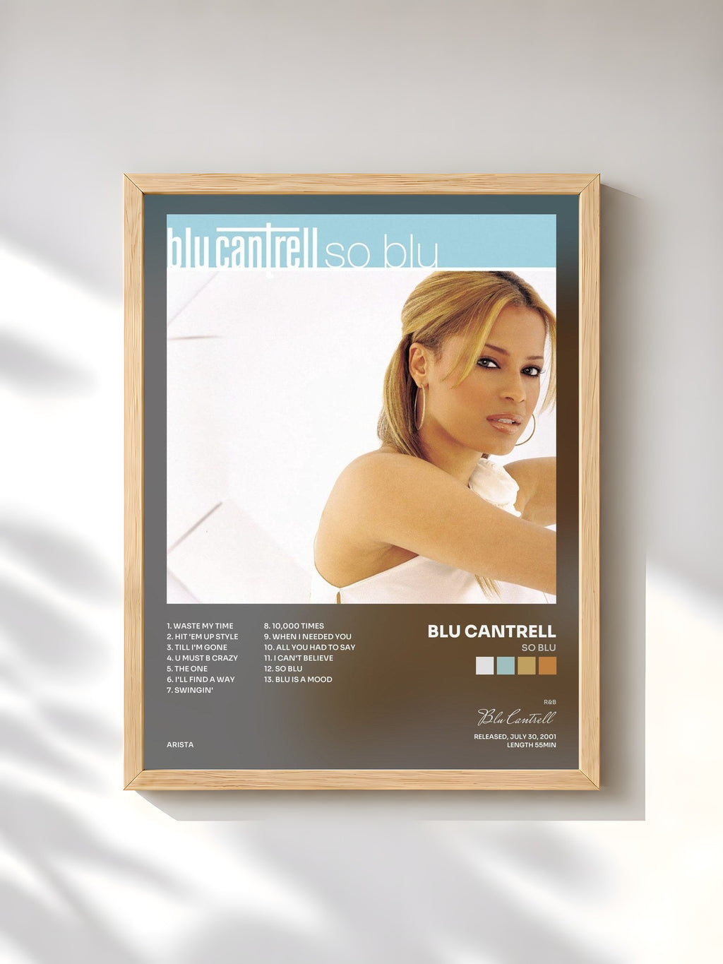 #bois Tableau de l'album So Blu de Blu Cantrell, cadre en bois brut, imprimé et encadré en France