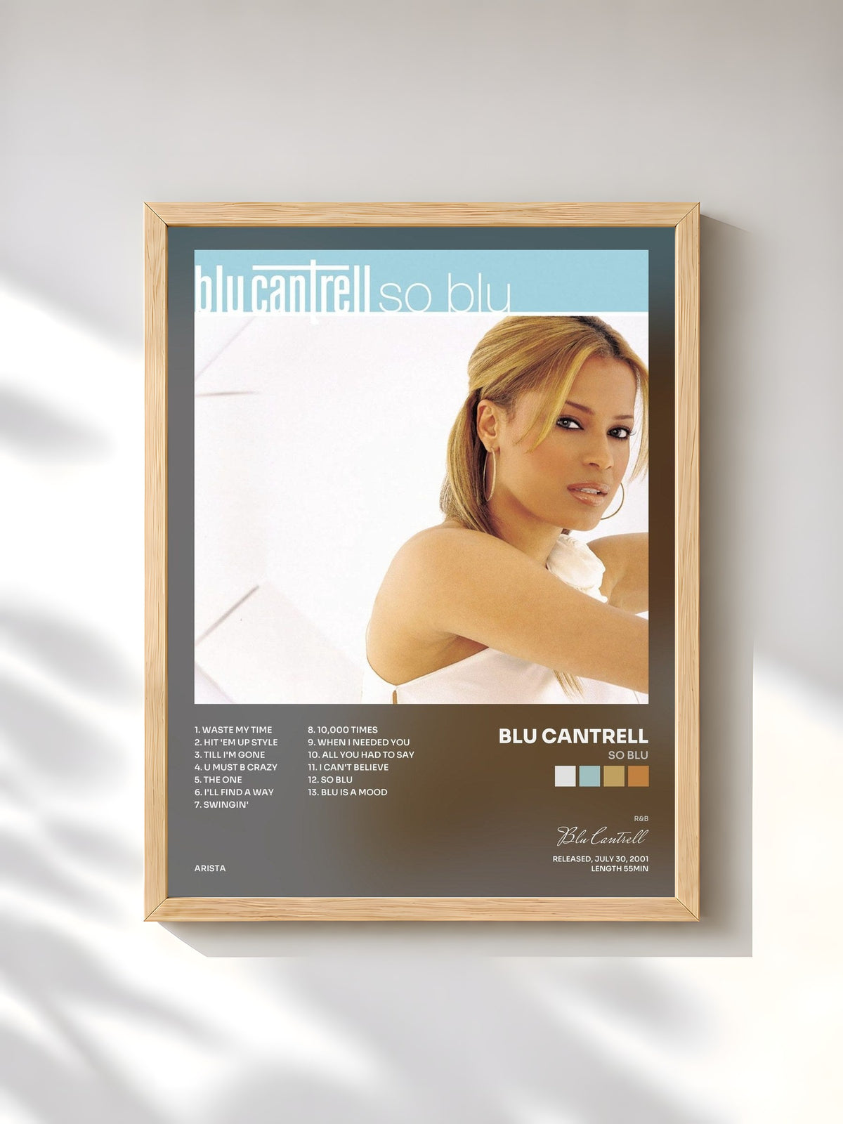 #bois Tableau de l'album So Blu de Blu Cantrell, cadre en bois brut, imprimé et encadré en France