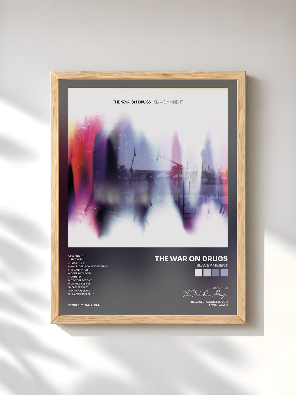 #bois Tableau de l'album Slave Ambient de The War On Drugs, cadre en bois brut, imprimé et encadré en France