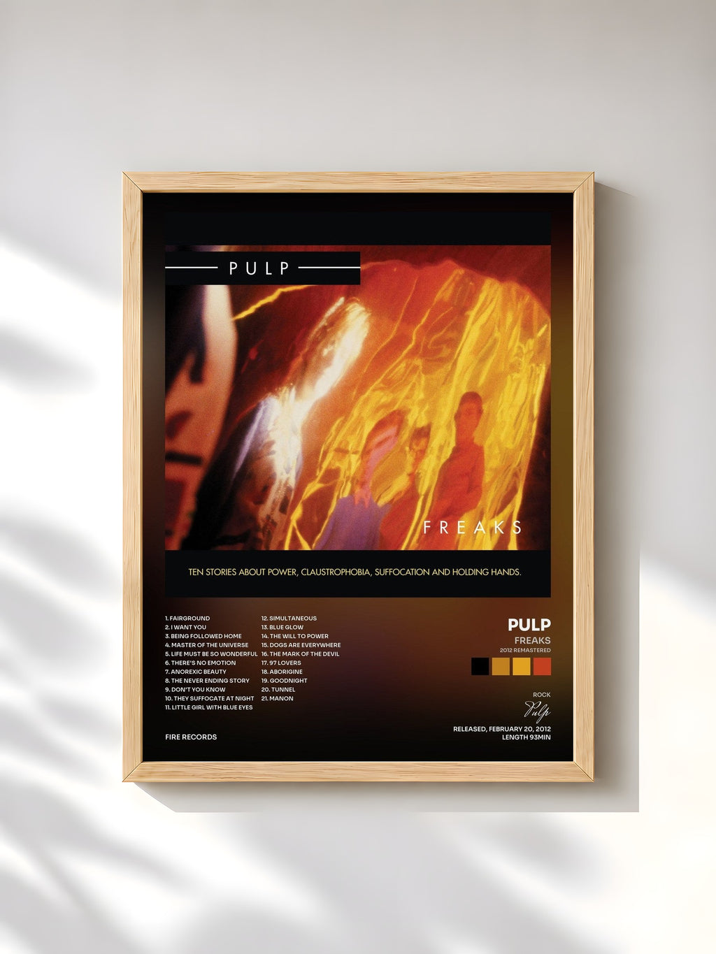 #bois Tableau de l'album Freaks (2012 Remastered) de Pulp, cadre en bois brut, imprimé et encadré en France