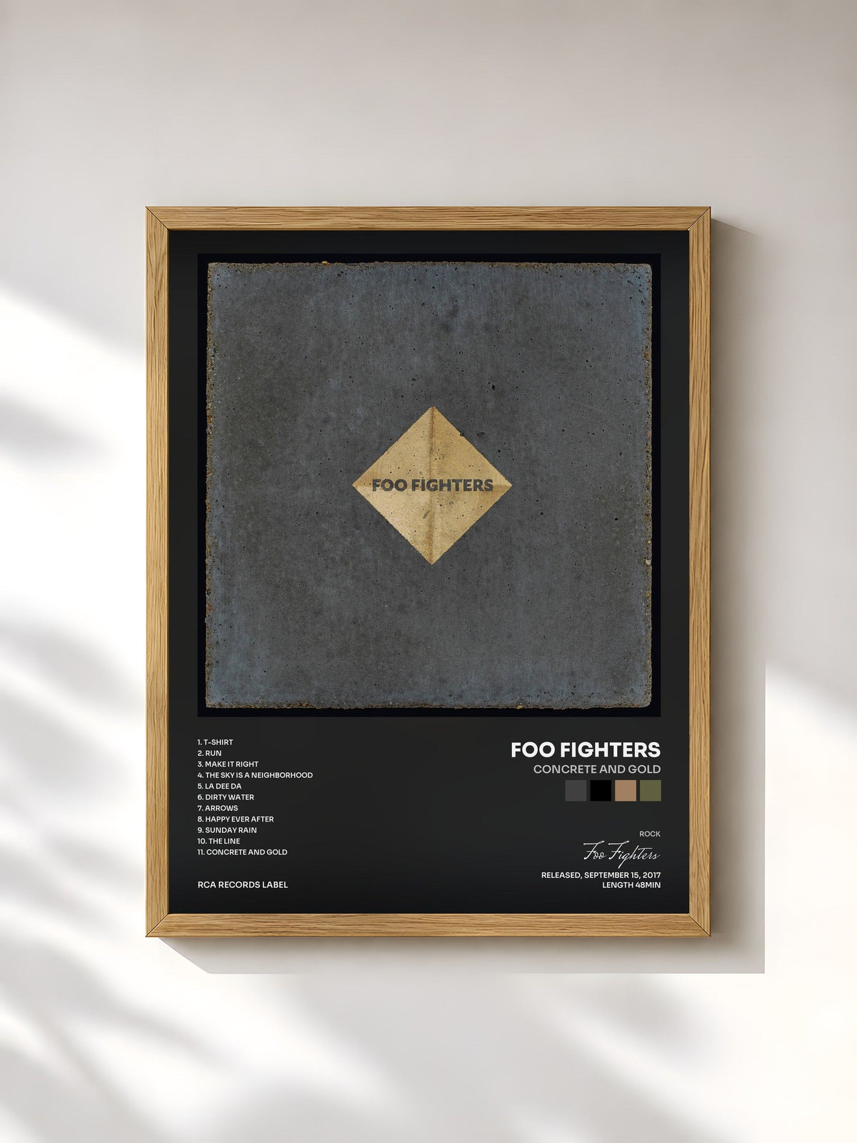#bois Tableau de l'album Concrete and Gold de Foo Fighters, cadre en bois brut, imprimé et encadré en France
