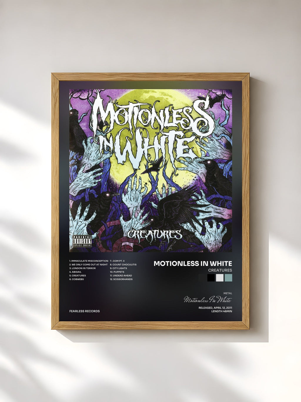 #bois Tableau de l'album Creatures de Motionless In White, cadre en bois brut, imprimé et encadré en France
