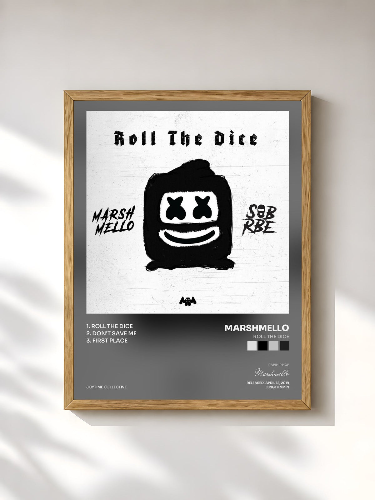#bois Tableau de l'album Roll The Dice de Marshmello, cadre en bois brut, imprimé et encadré en France