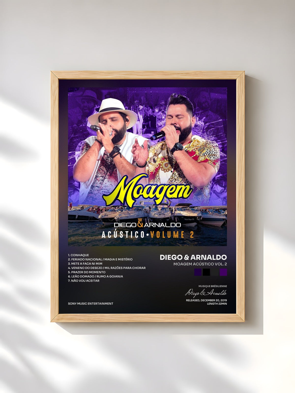 #bois Tableau de l'album Moagem Acústico Vol. 2 de Diego & Arnaldo, cadre en bois brut, imprimé et encadré en France
