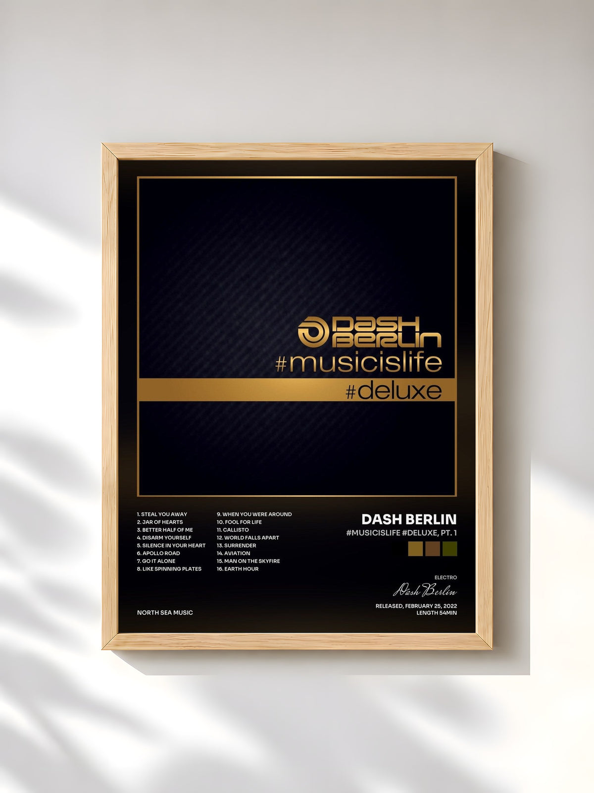 #bois Tableau de l'album #musicislife #deluxe, Pt. 1 de Dash Berlin, cadre en bois brut, imprimé et encadré en France