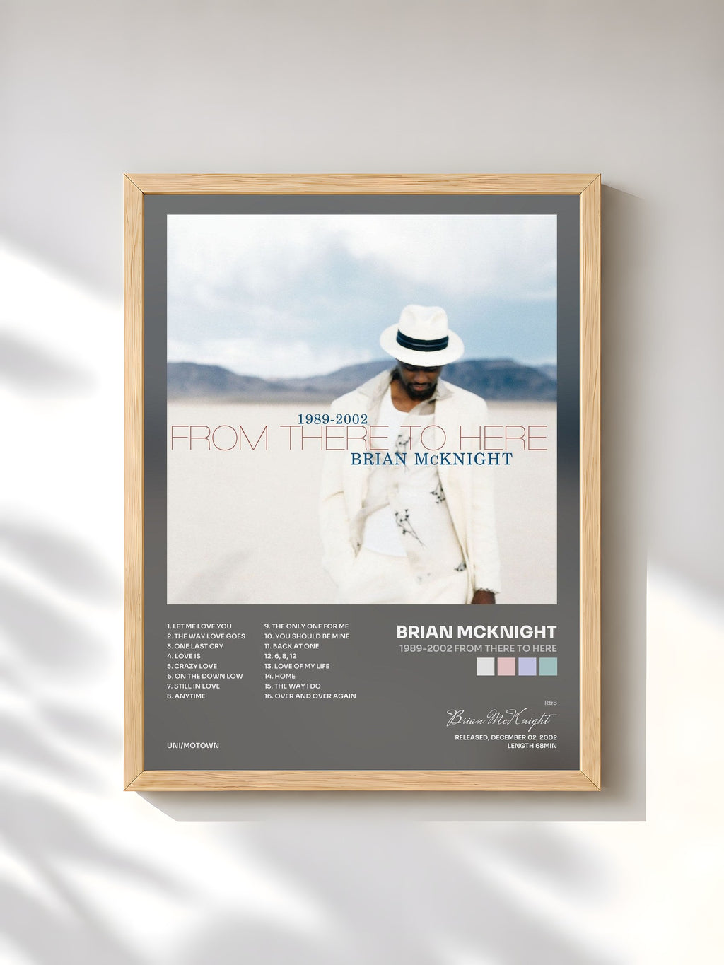 #bois Tableau de l'album 1989-2002 From There To Here de Brian McKnight, cadre en bois brut, imprimé et encadré en France