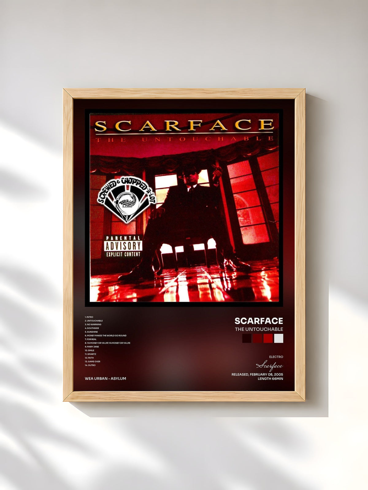 #bois Tableau de l'album The Untouchable de Scarface, cadre en bois brut, imprimé et encadré en France