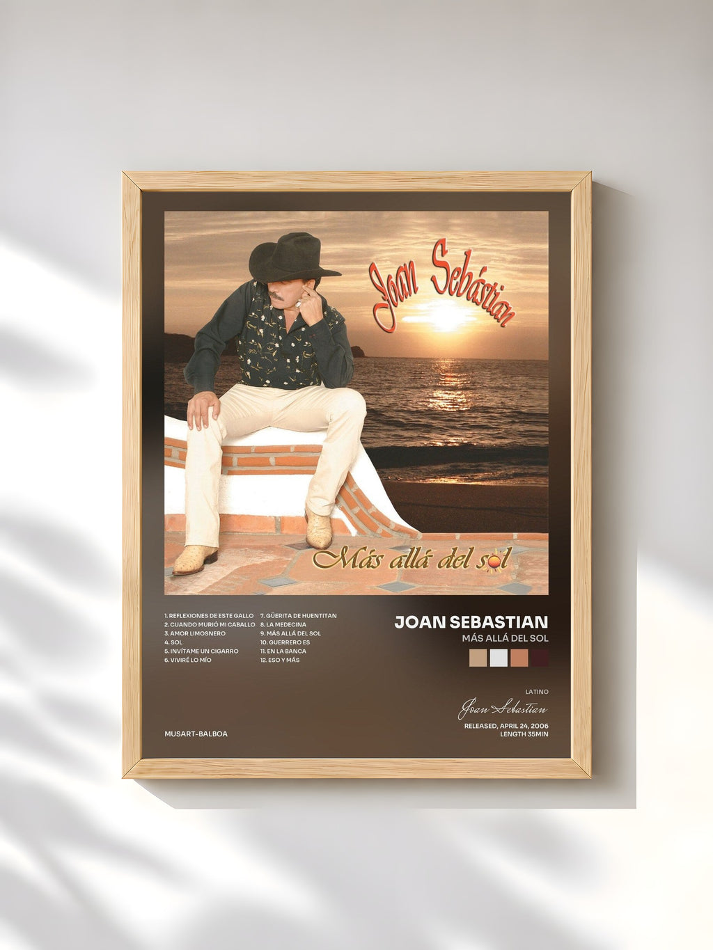 #bois Tableau de l'album Más Allá Del Sol de Joan Sebastian, cadre en bois brut, imprimé et encadré en France