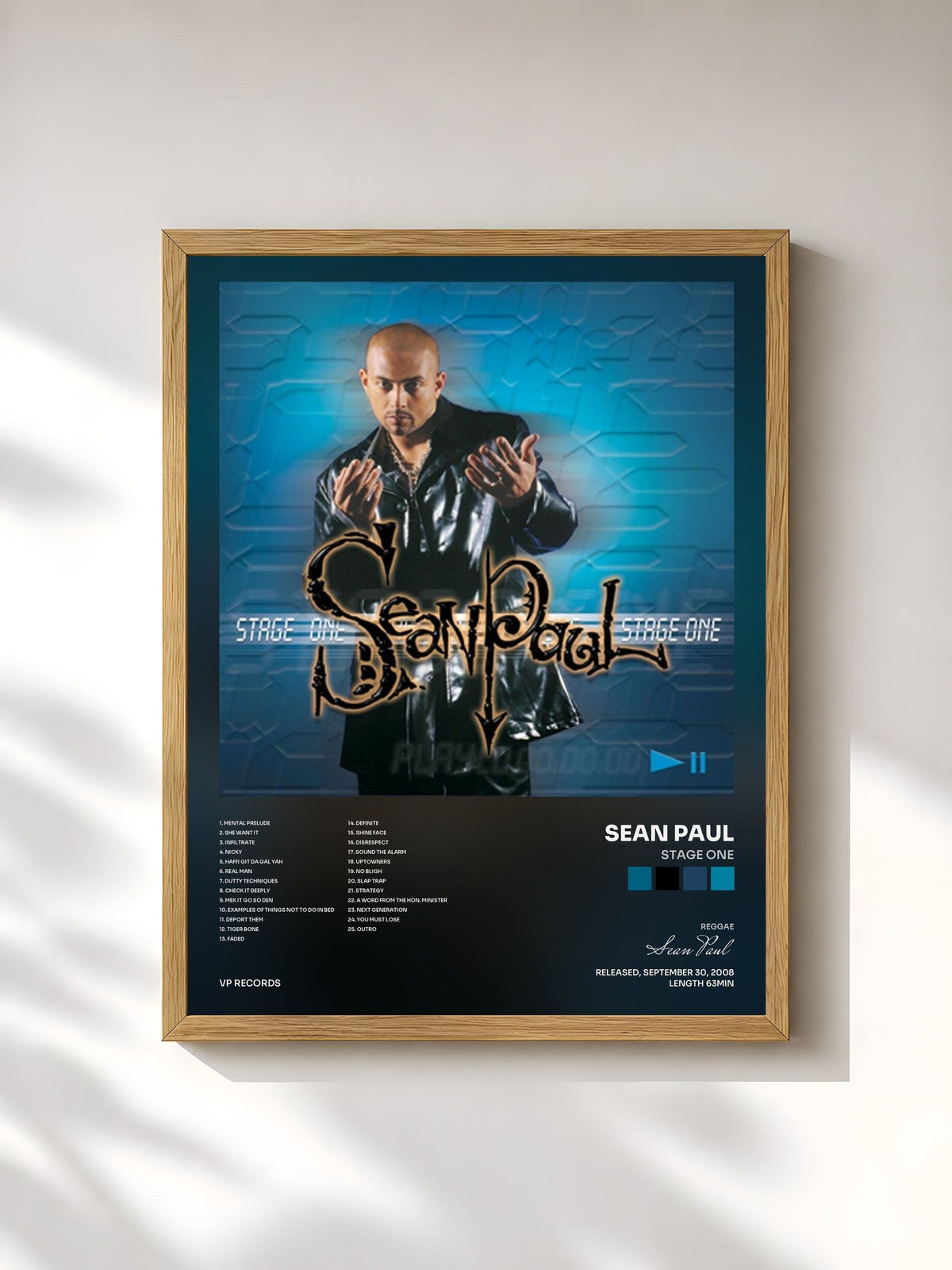 #bois Tableau de l'album Stage One de Sean Paul, cadre en bois brut, imprimé et encadré en France
