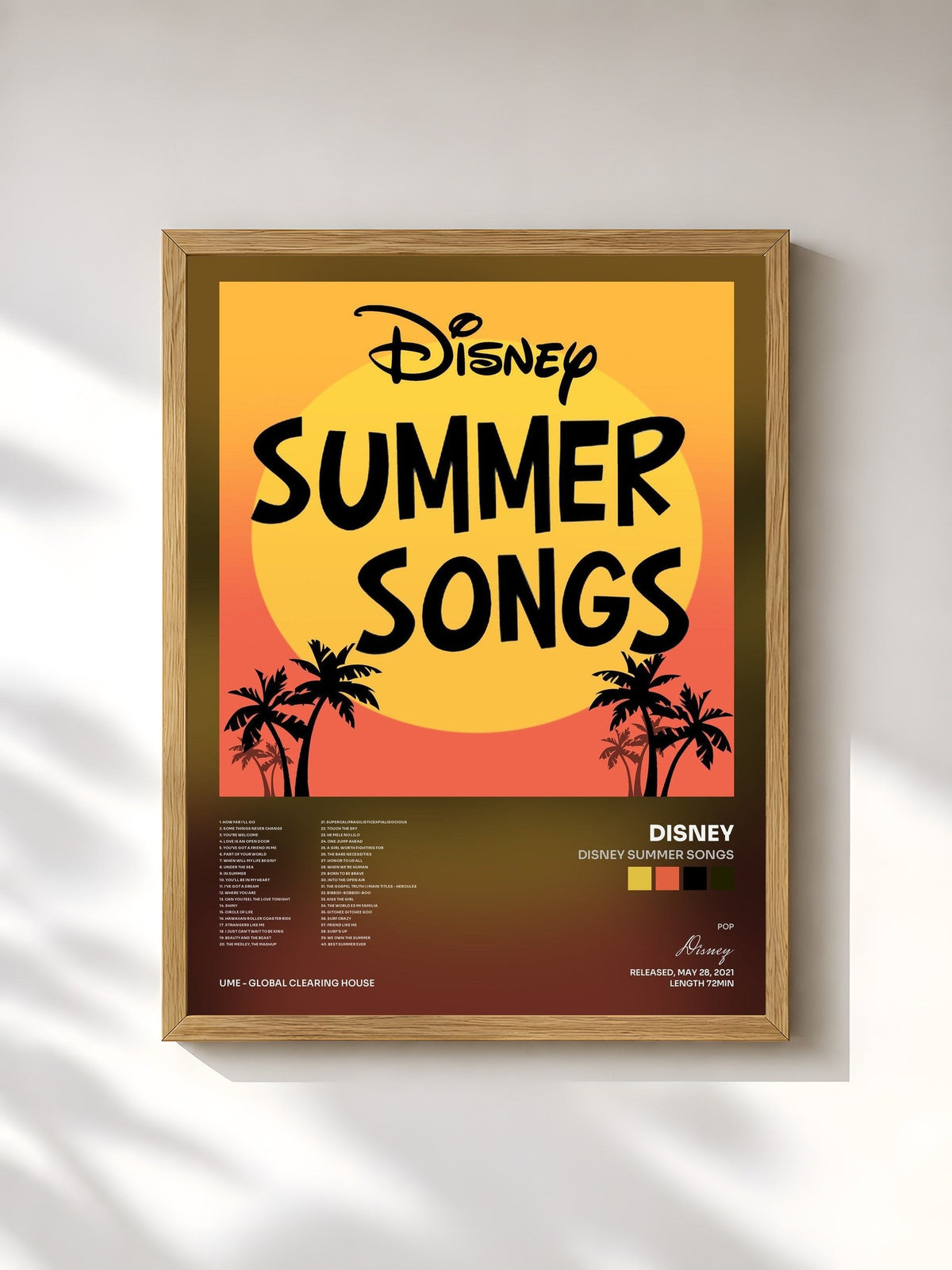 #bois Tableau de l'album Disney Summer Songs de Disney, cadre en bois brut, imprimé et encadré en France