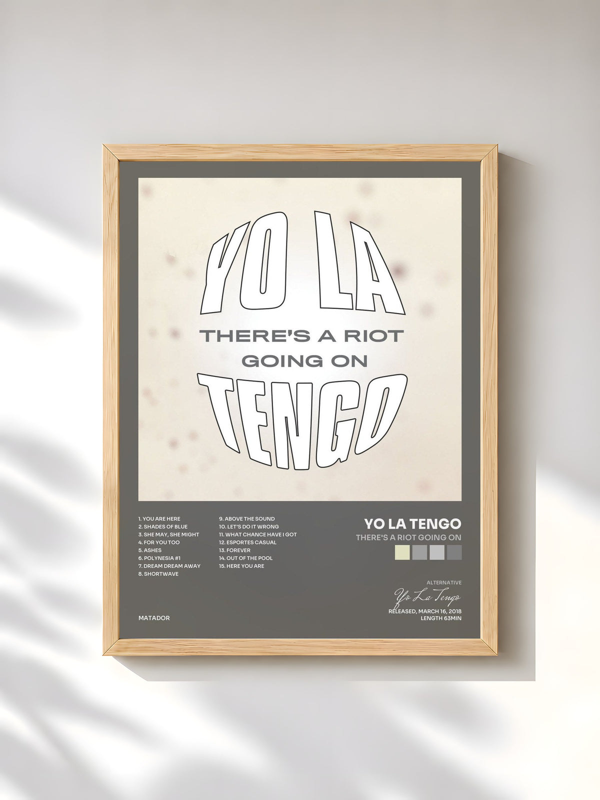 #bois Tableau de l'album There's A Riot Going On de Yo La Tengo, cadre en bois brut, imprimé et encadré en France