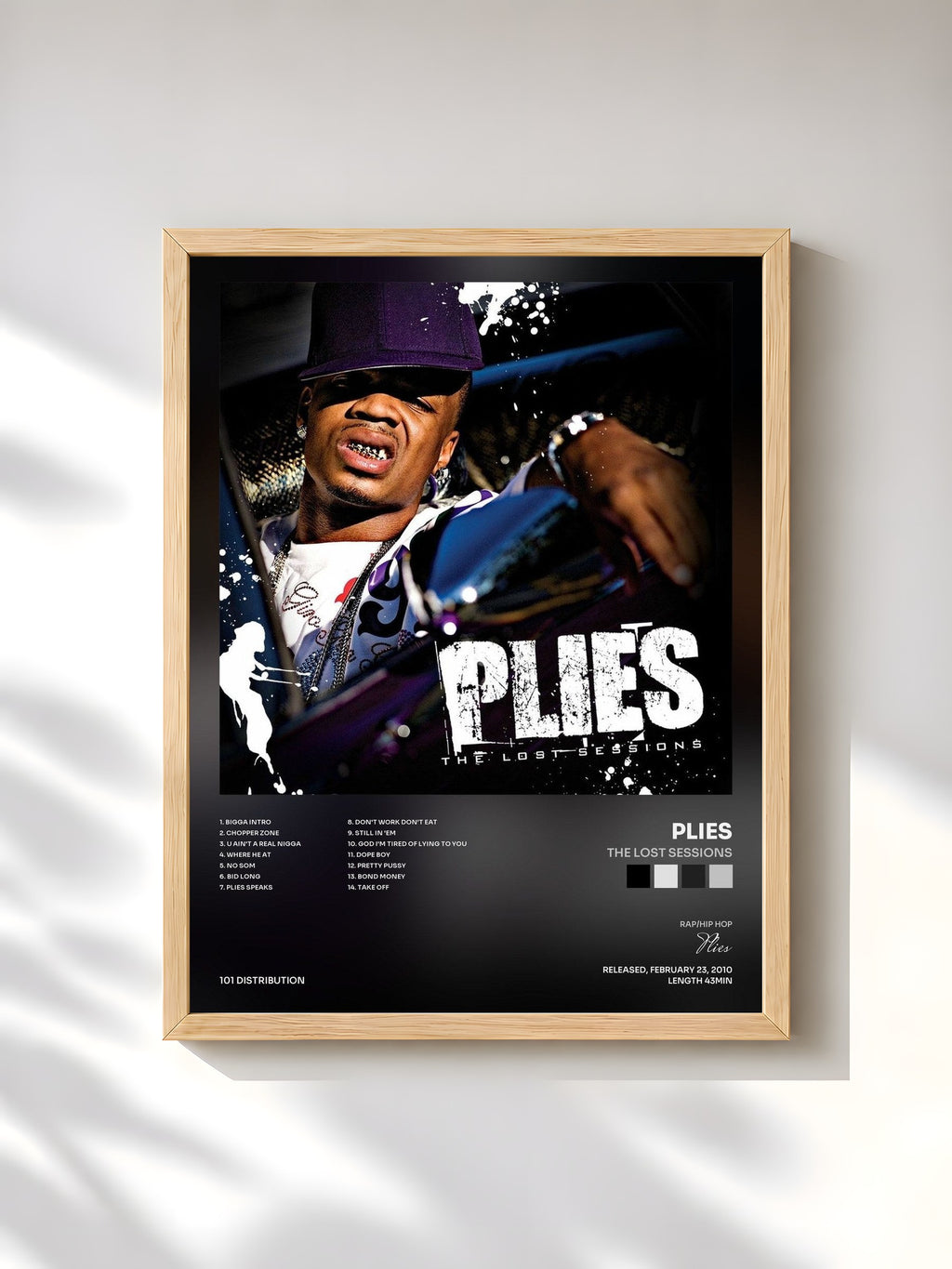 #bois Tableau de l'album The Lost Sessions de Plies, cadre en bois brut, imprimé et encadré en France