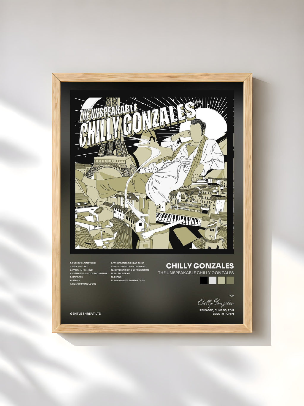 #bois Tableau de l'album The Unspeakable Chilly Gonzales de Chilly Gonzales, cadre en bois brut, imprimé et encadré en France