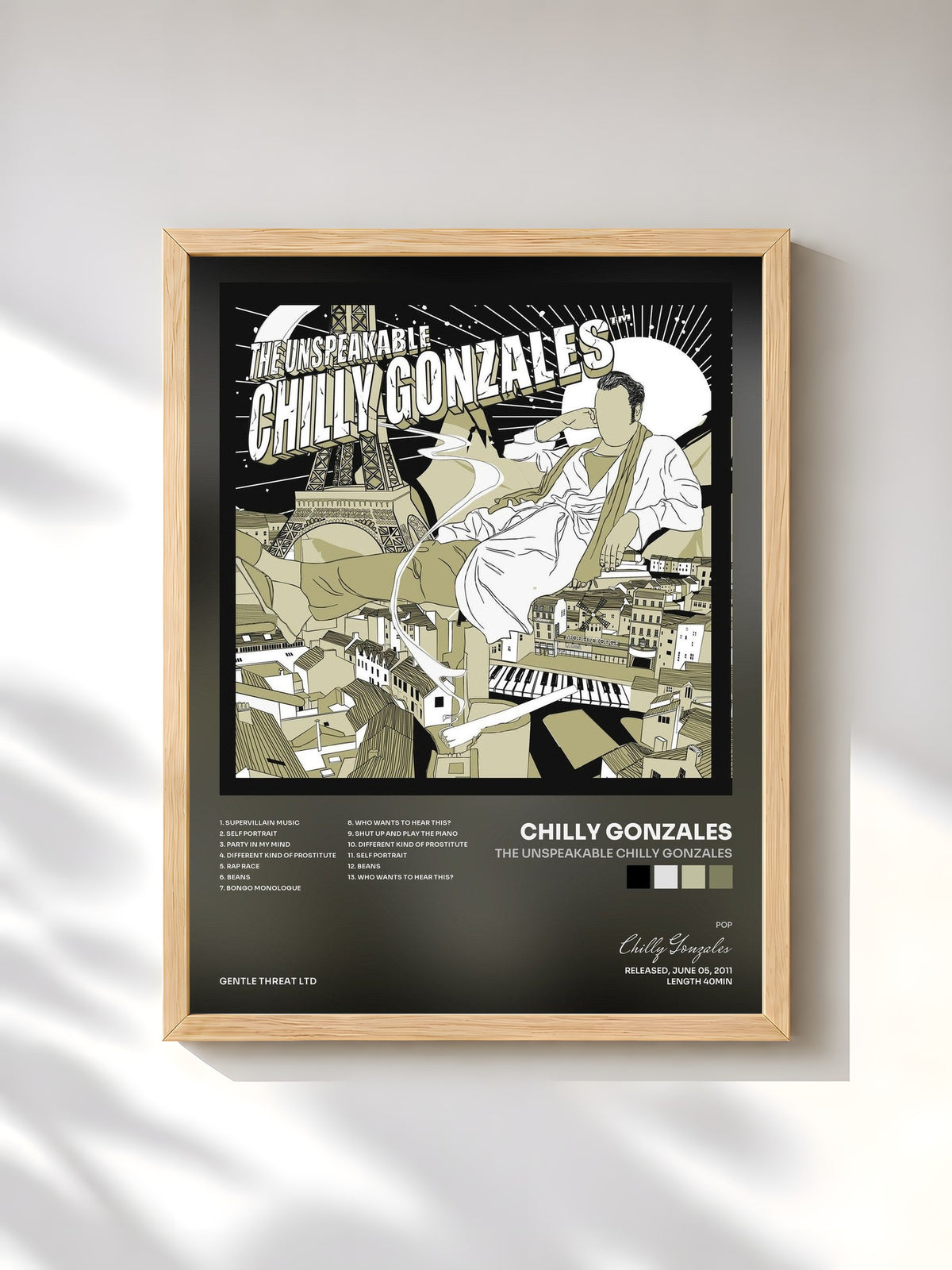 #bois Tableau de l'album The Unspeakable Chilly Gonzales de Chilly Gonzales, cadre en bois brut, imprimé et encadré en France