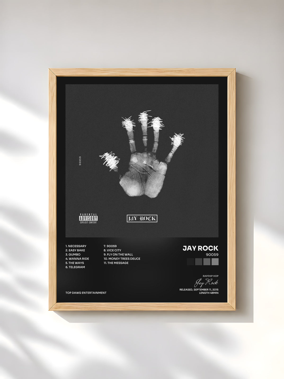 #bois Tableau de l'album 90059 de Jay Rock, cadre en bois brut, imprimé et encadré en France