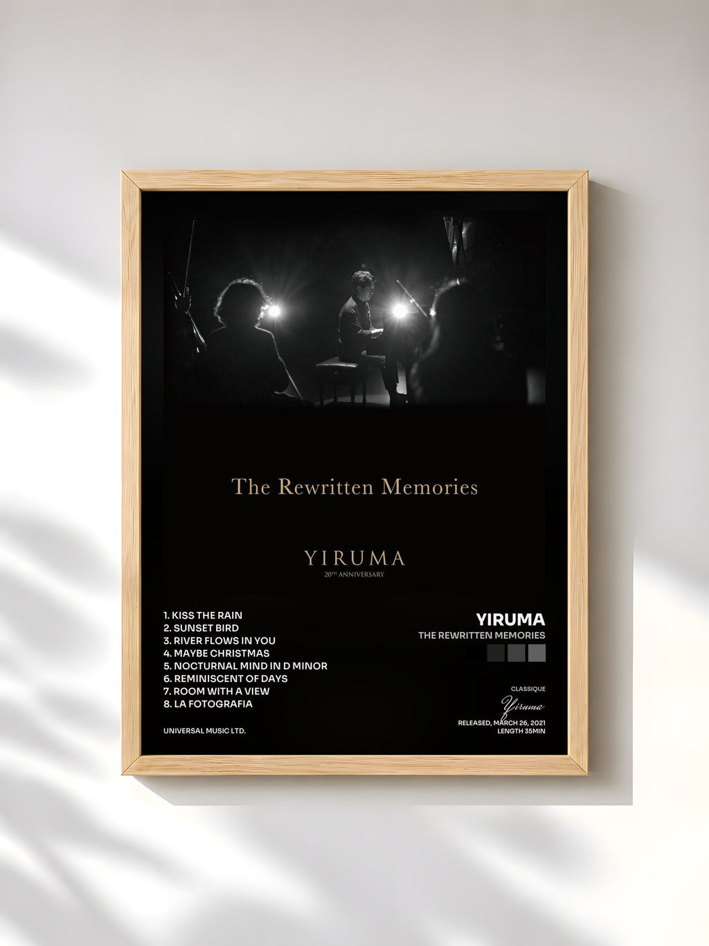 #bois Tableau de l'album The Rewritten Memories de Yiruma, cadre en bois brut, imprimé et encadré en France