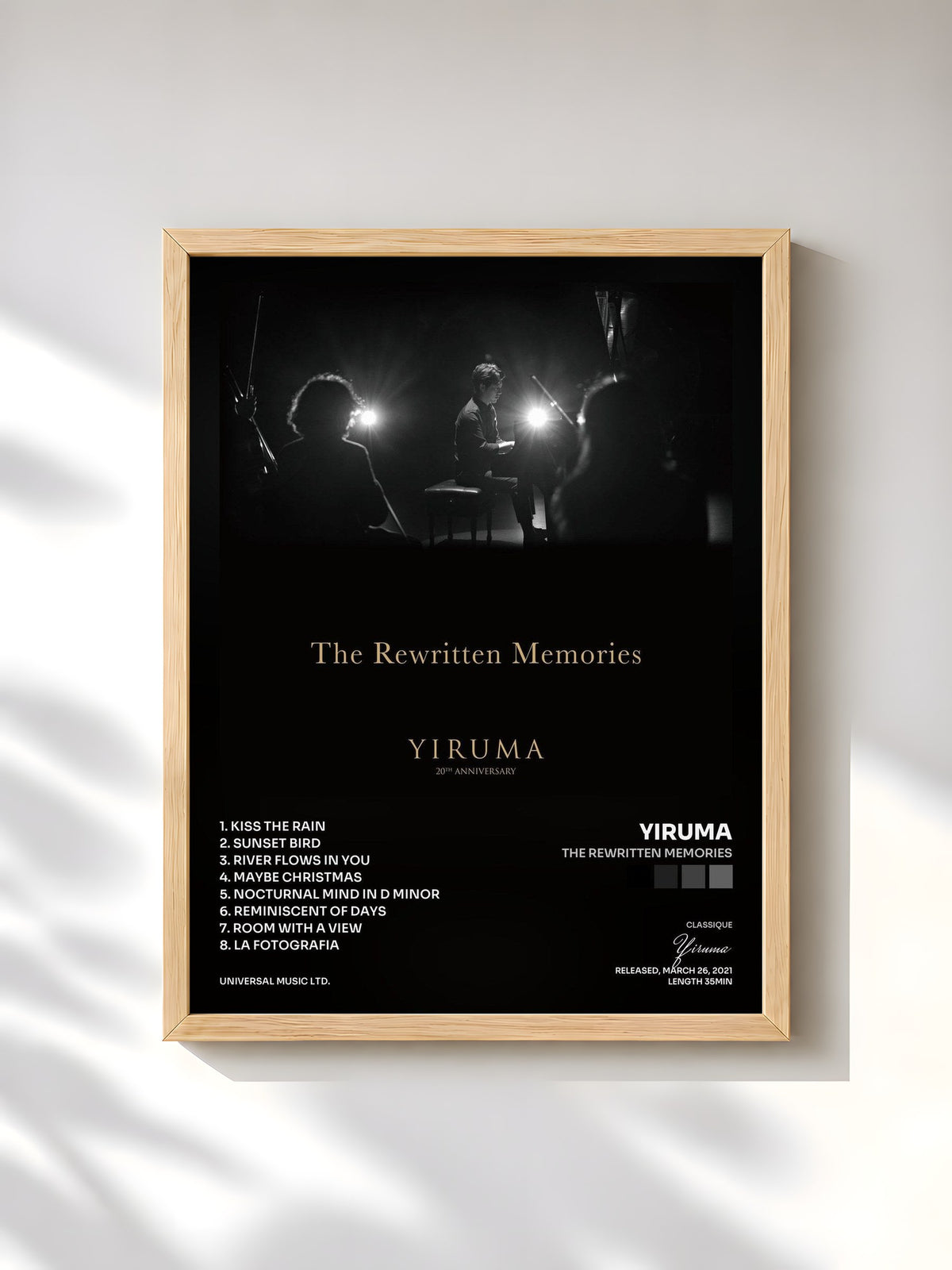 #bois Tableau de l'album The Rewritten Memories de Yiruma, cadre en bois brut, imprimé et encadré en France