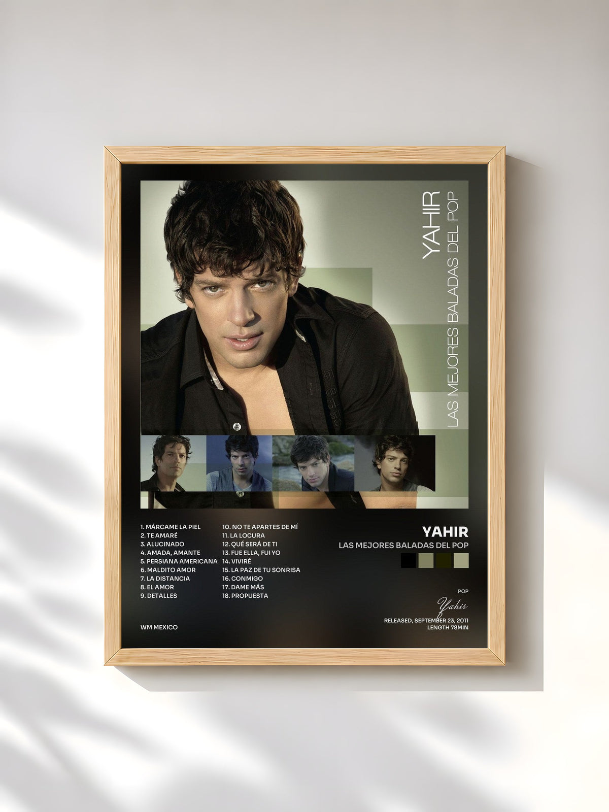 #bois Tableau de l'album Las Mejores Baladas Del Pop de Yahir, cadre en bois brut, imprimé et encadré en France