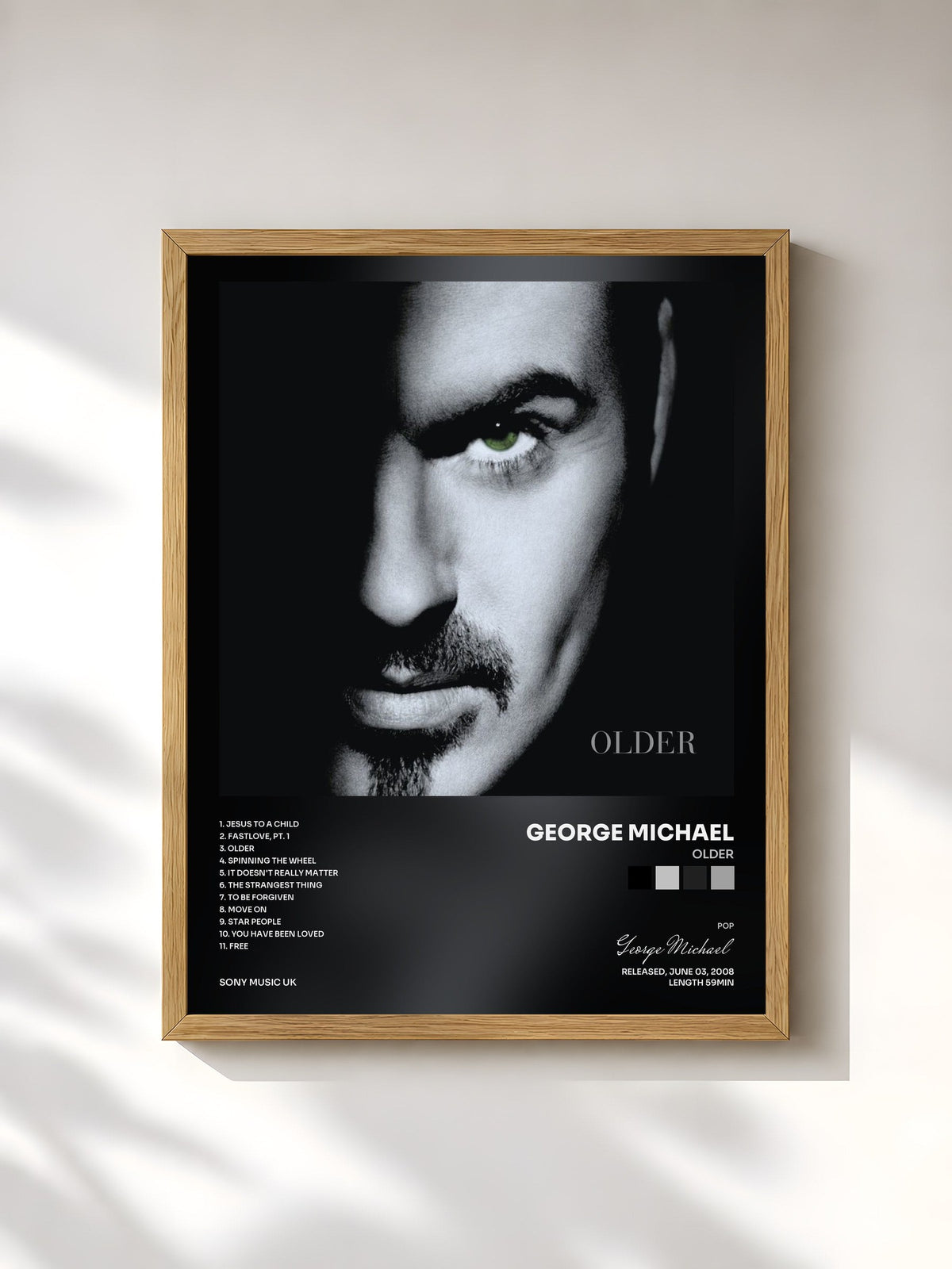 #bois Tableau de l'album Older de George Michael, cadre en bois brut, imprimé et encadré en France