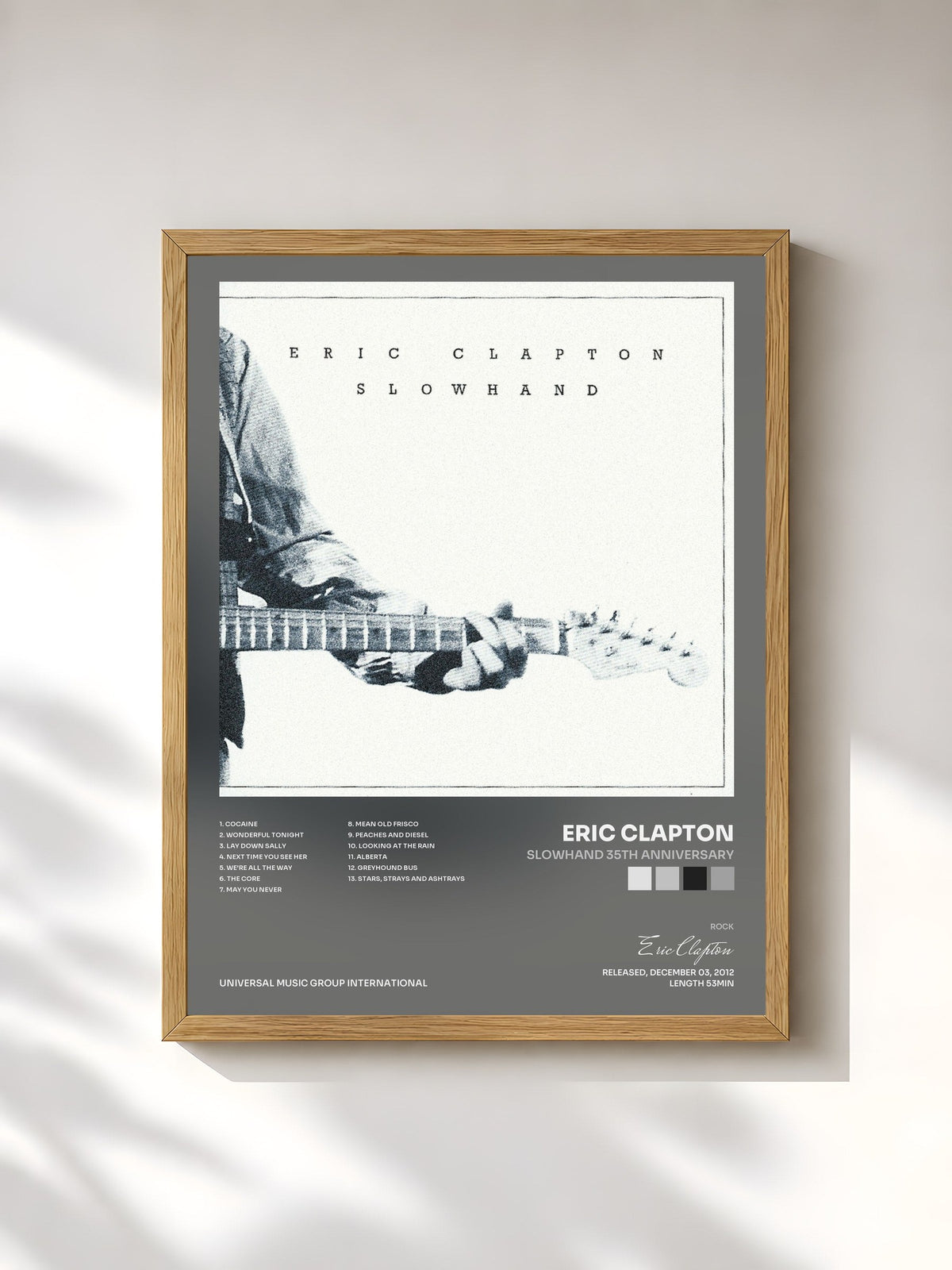 #bois Tableau de l'album Slowhand 35th Anniversary de Eric Clapton, cadre en bois brut, imprimé et encadré en France