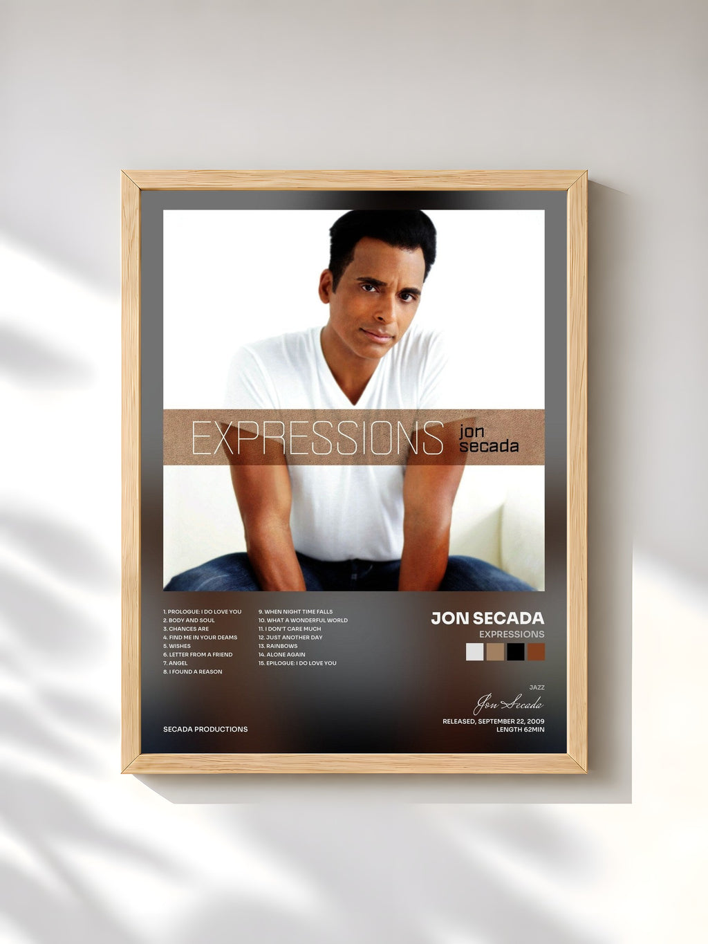 #bois Tableau de l'album Expressions de Jon Secada, cadre en bois brut, imprimé et encadré en France
