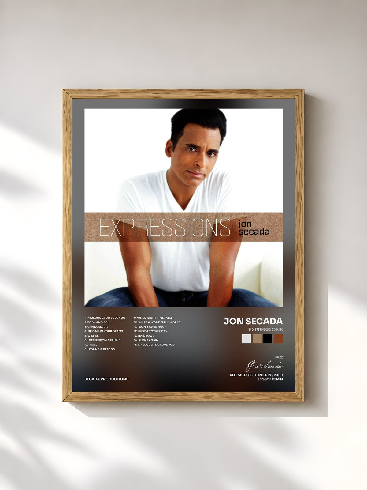 #bois Tableau de l'album Expressions de Jon Secada, cadre en bois brut, imprimé et encadré en France
