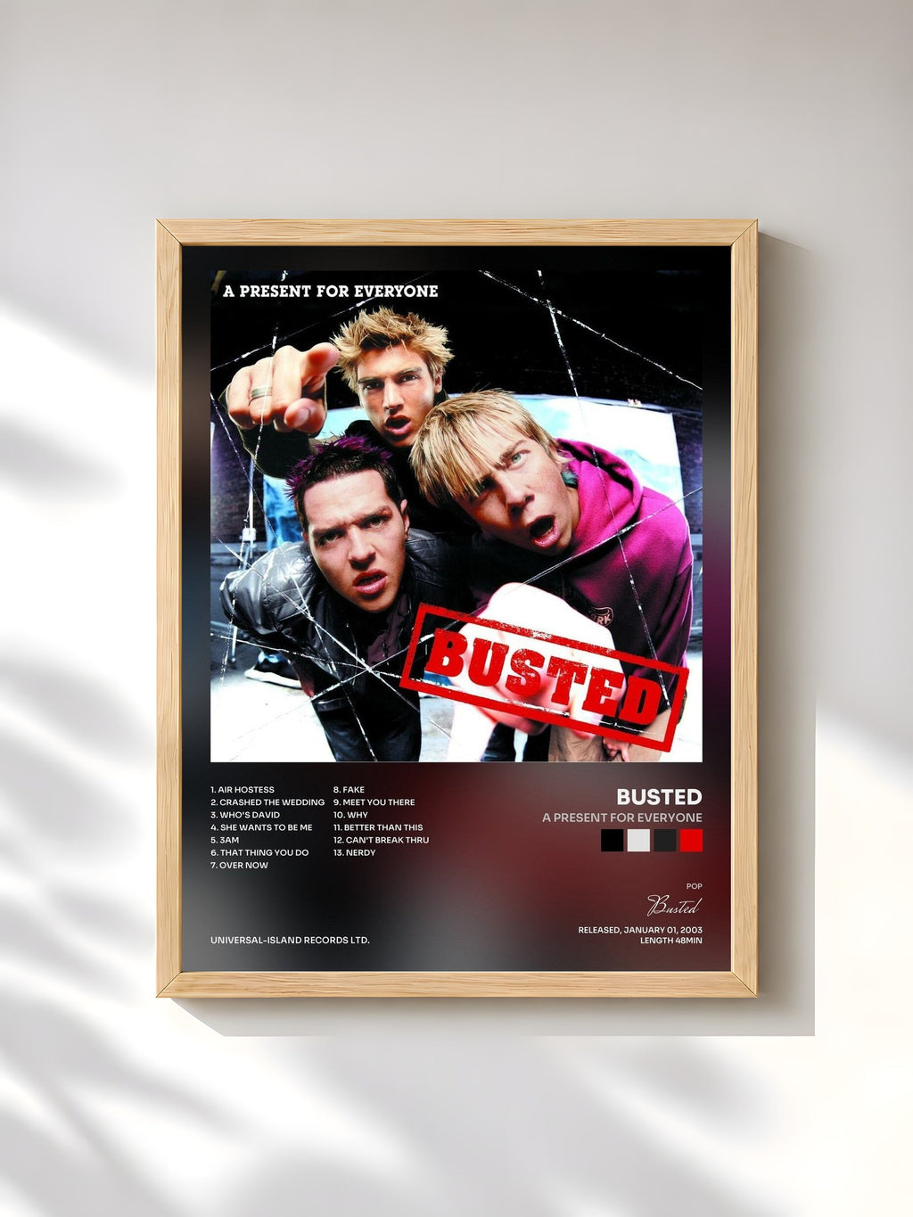#bois Tableau de l'album A Present For Everyone de Busted, cadre en bois brut, imprimé et encadré en France