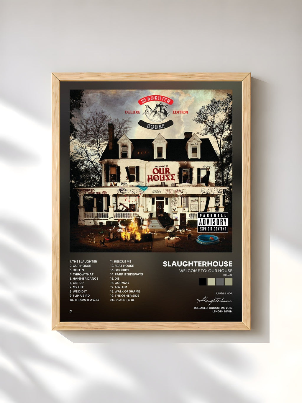 #bois Tableau de l'album welcome to: OUR HOUSE (Deluxe) de Slaughterhouse, cadre en bois brut, imprimé et encadré en France