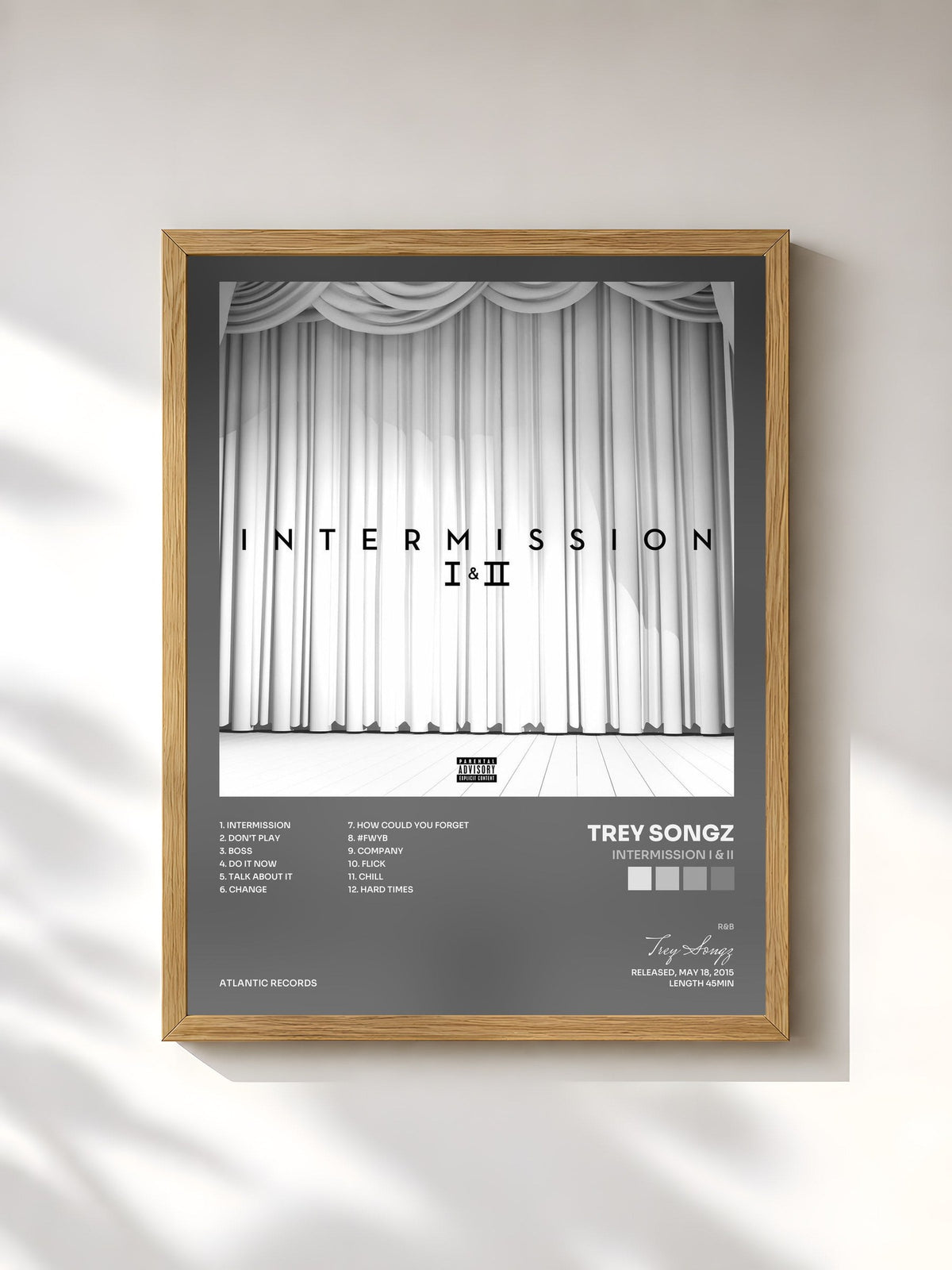 #bois Tableau de l'album Intermission I & II de Trey Songz, cadre en bois brut, imprimé et encadré en France