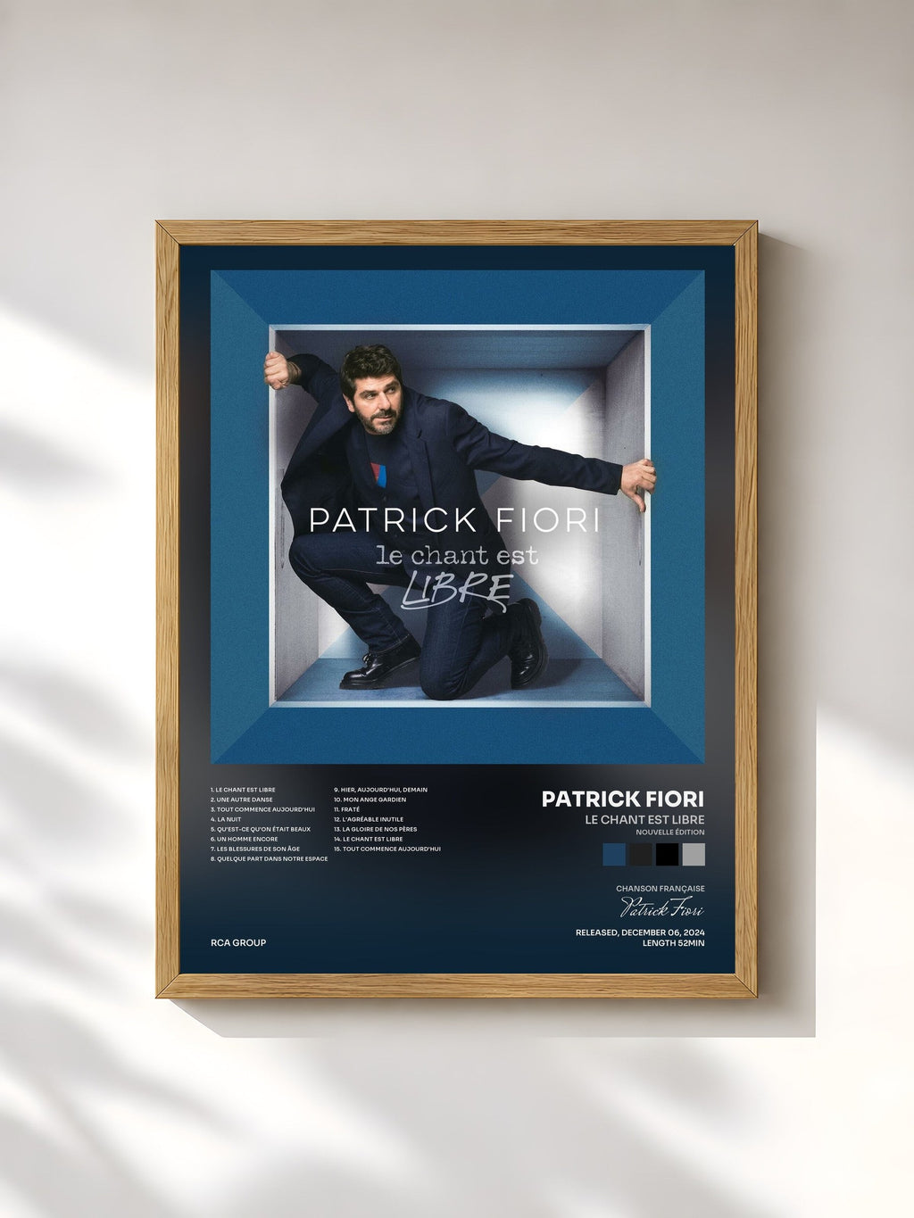 #bois Tableau de l'album Le chant est libre (Nouvelle édition) de Patrick Fiori, cadre en bois brut, imprimé et encadré en France