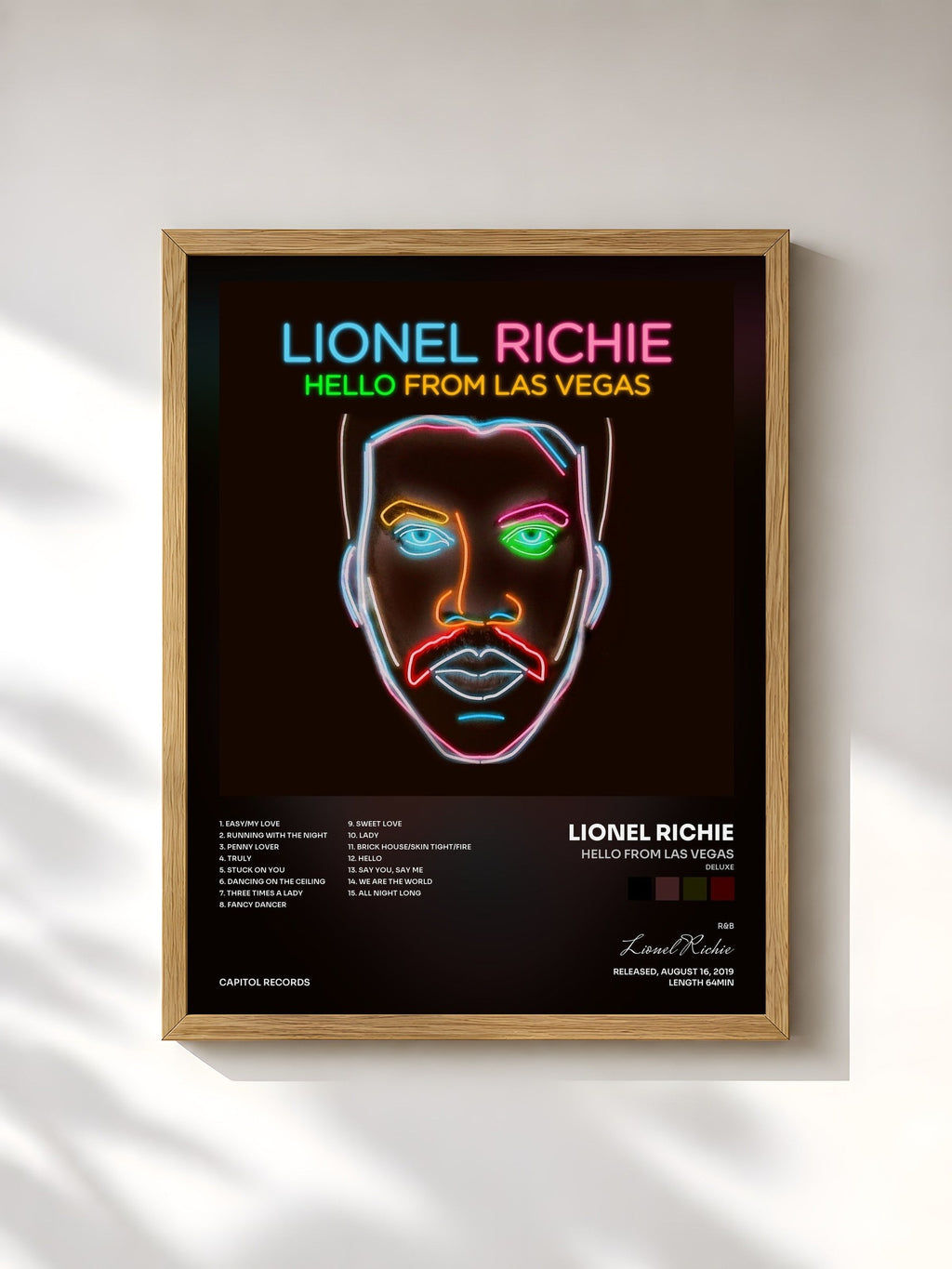 #bois Tableau de l'album Hello From Las Vegas (Deluxe) de Lionel Richie, cadre en bois brut, imprimé et encadré en France
