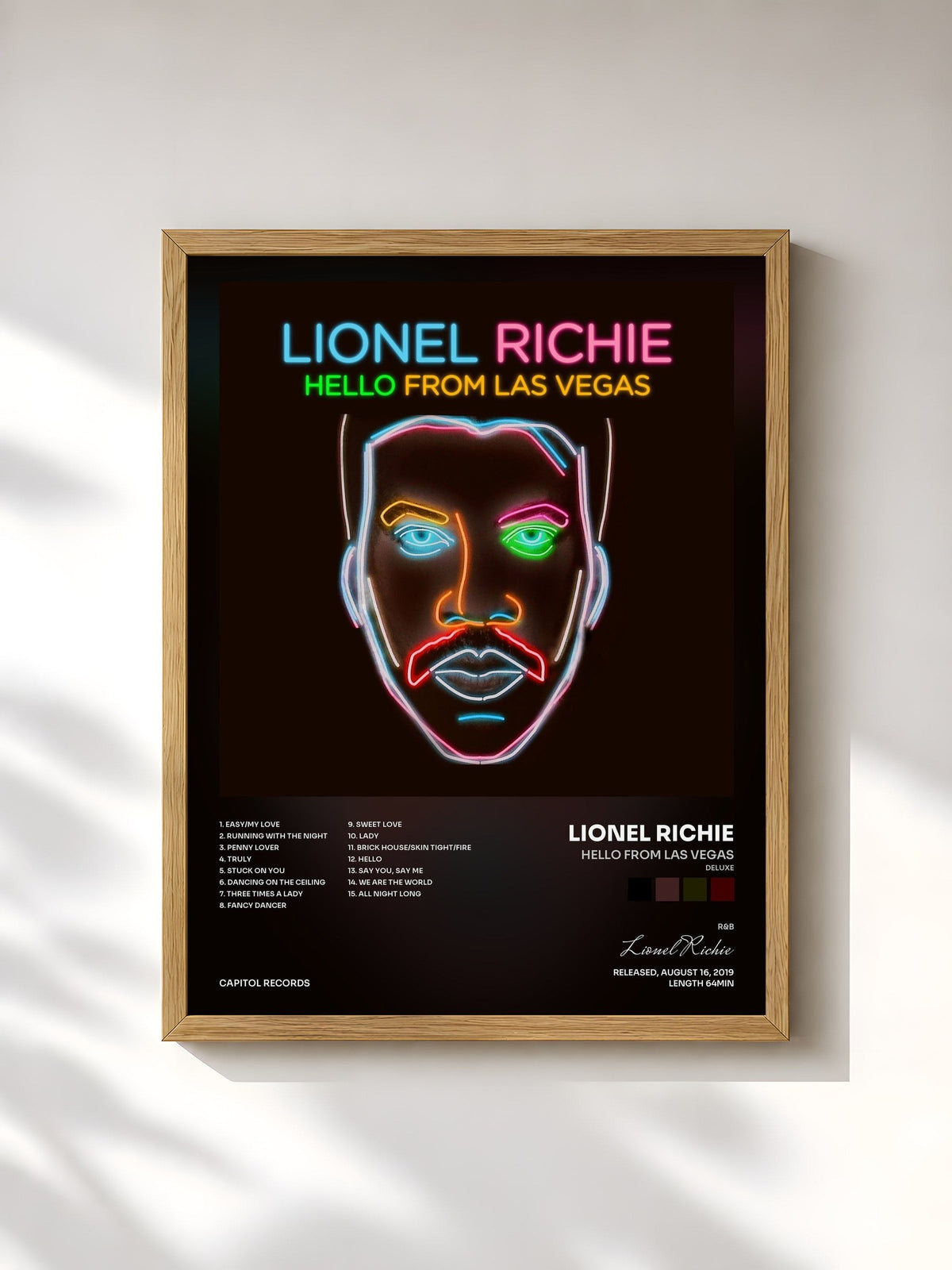 #bois Tableau de l'album Hello From Las Vegas (Deluxe) de Lionel Richie, cadre en bois brut, imprimé et encadré en France