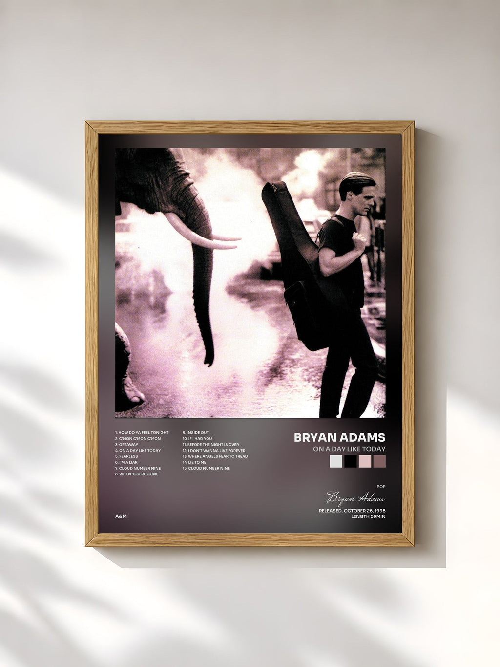 #bois Tableau de l'album On A Day Like Today de Bryan Adams, cadre en bois brut, imprimé et encadré en France