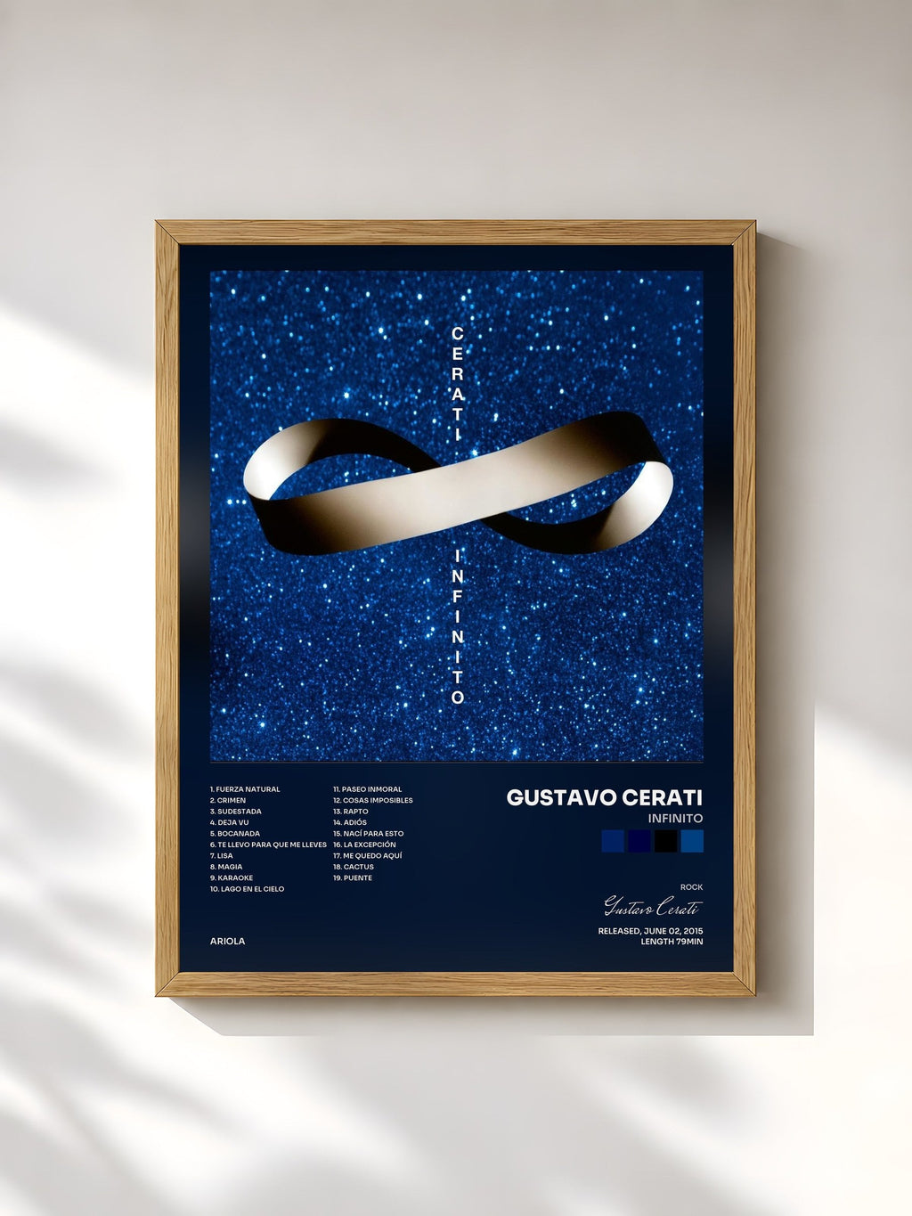#bois Tableau de l'album Infinito de Gustavo Cerati, cadre en bois brut, imprimé et encadré en France