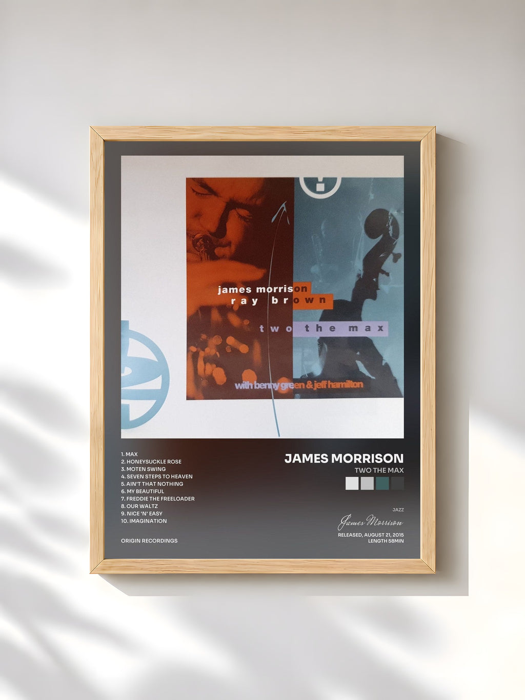 #bois Tableau de l'album Two The Max de James Morrison, cadre en bois brut, imprimé et encadré en France