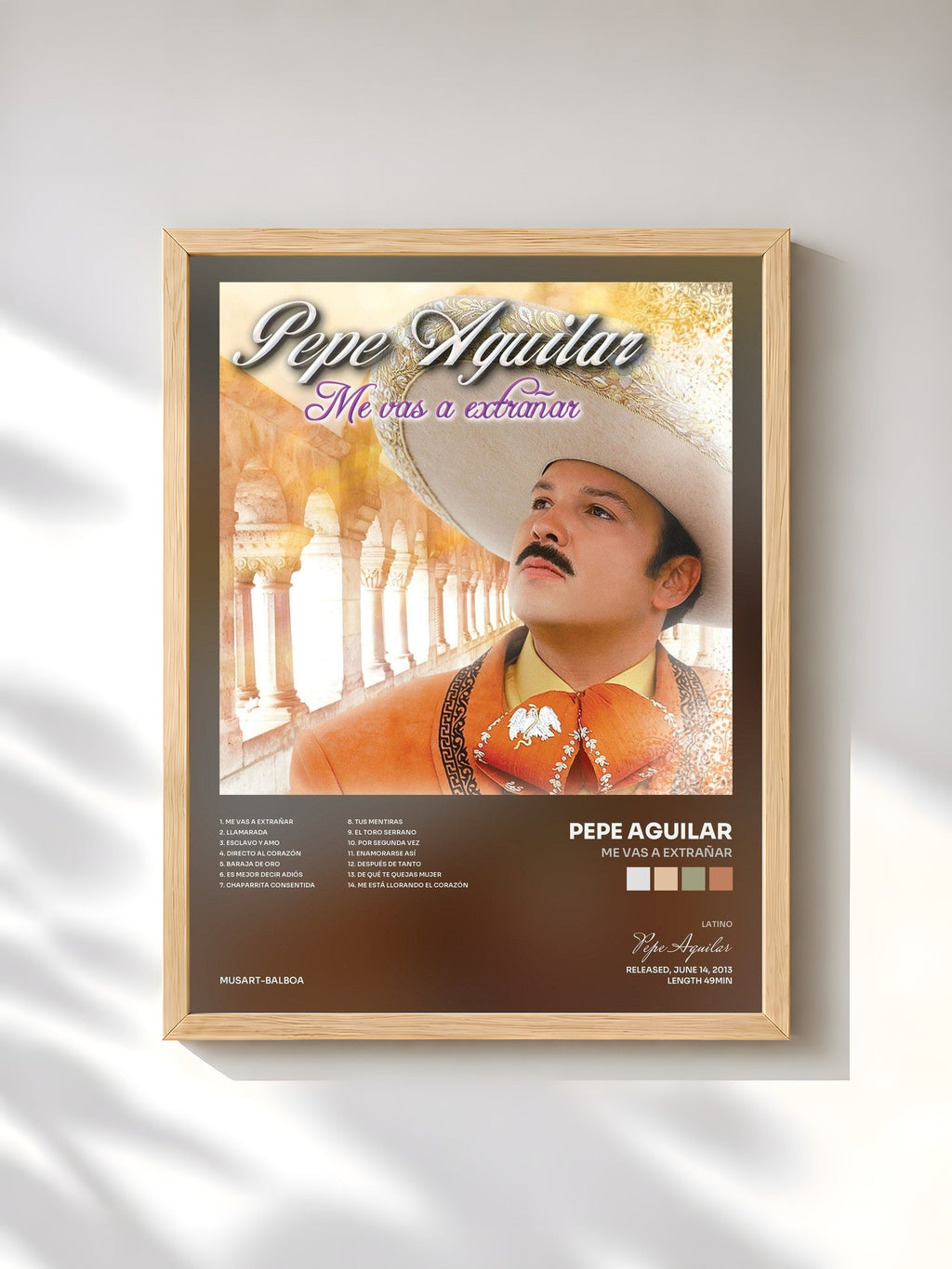 #bois Tableau de l'album Me Vas A Extrañar de Pepe Aguilar, cadre en bois brut, imprimé et encadré en France