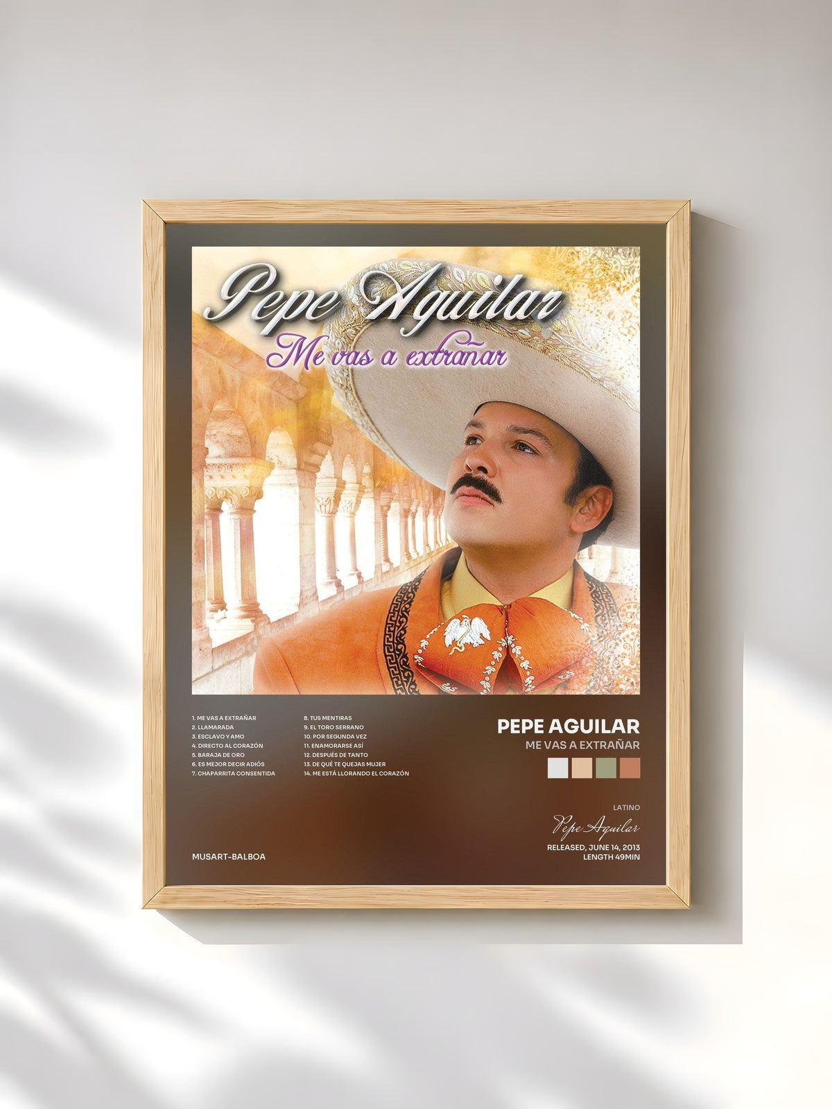 #bois Tableau de l'album Me Vas A Extrañar de Pepe Aguilar, cadre en bois brut, imprimé et encadré en France